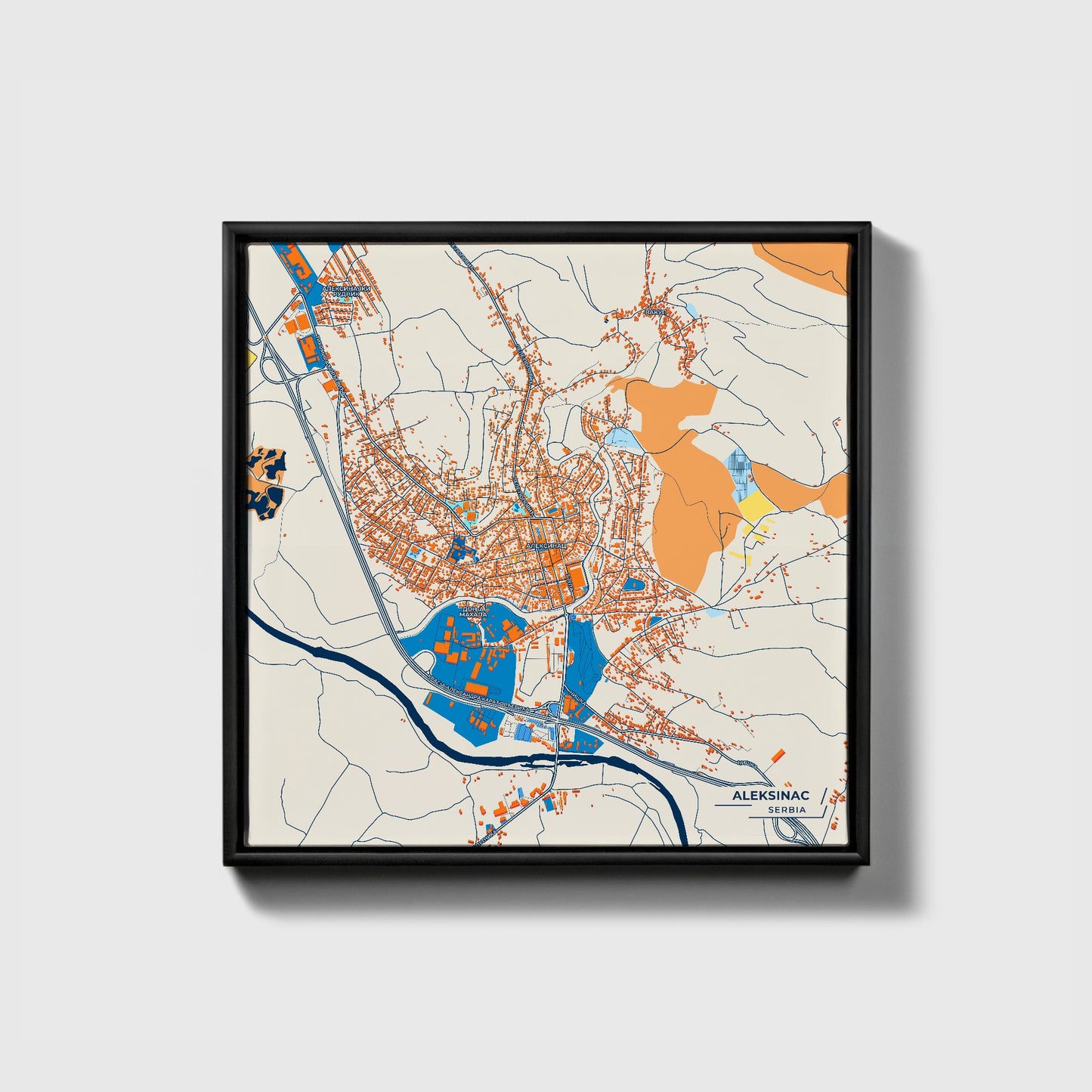 Алексинац Serbia Colorful City Map Canvas Print • Black Framed