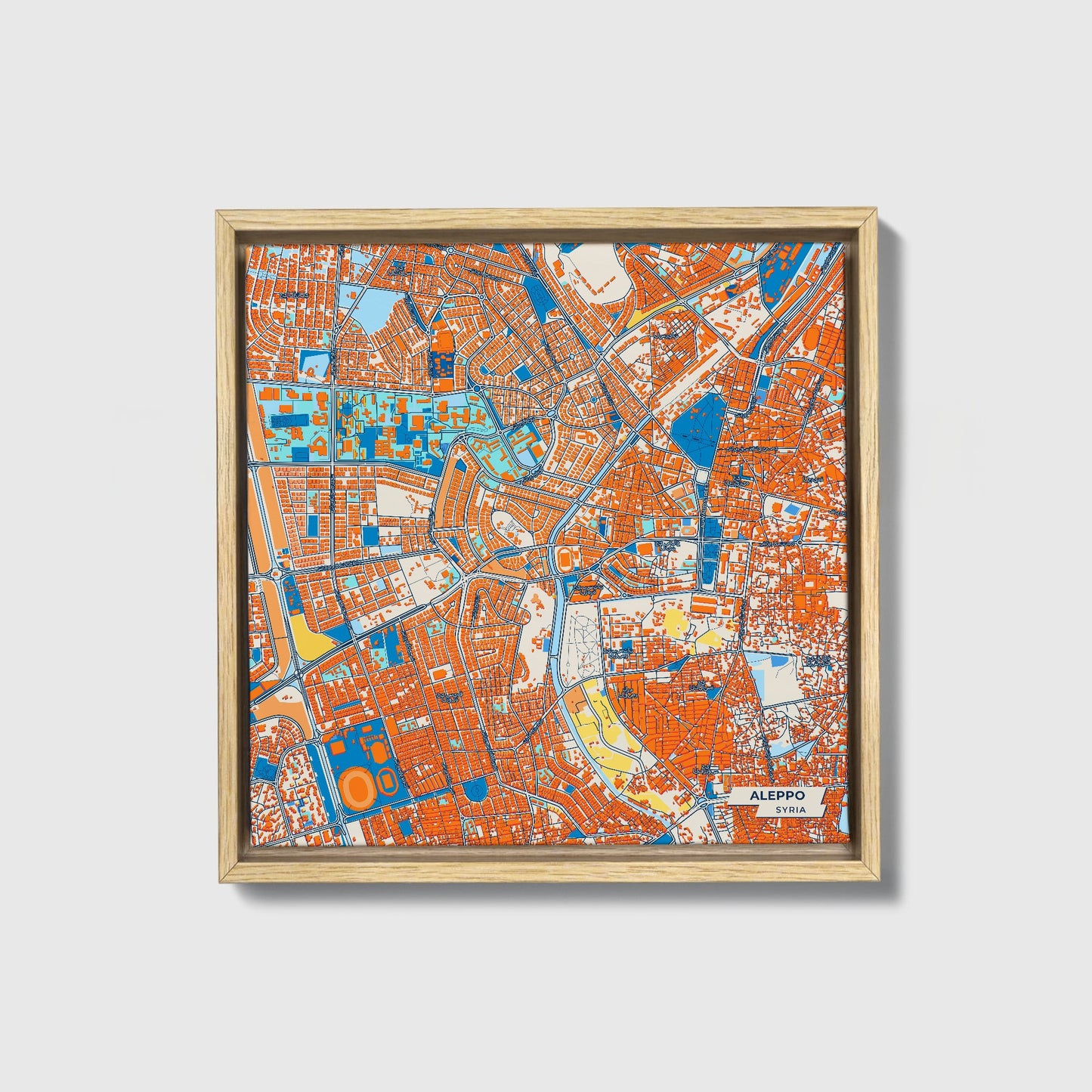 Aleppo Syria Colorful City Map Canvas Print • Natural Wooden Framed