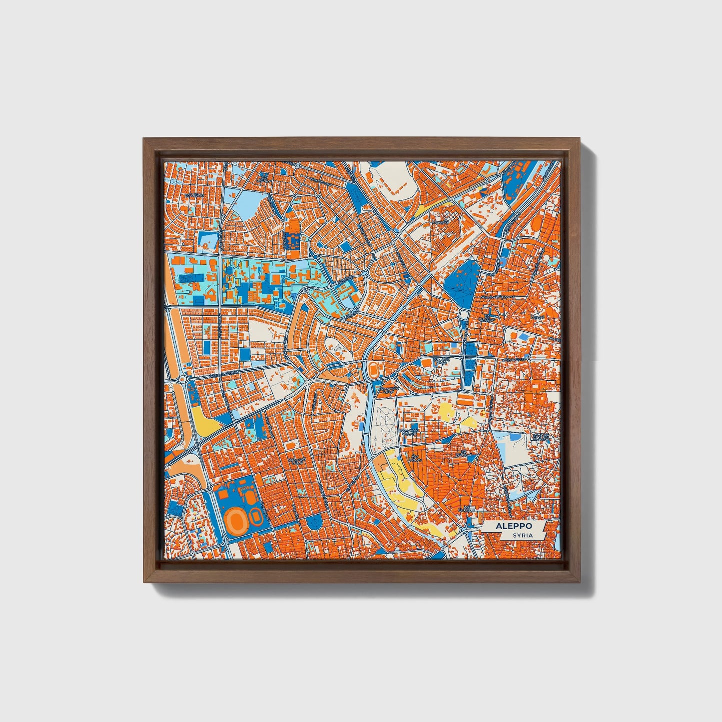 Aleppo Syria Colorful City Map Canvas Print • Dark Wooden Framed