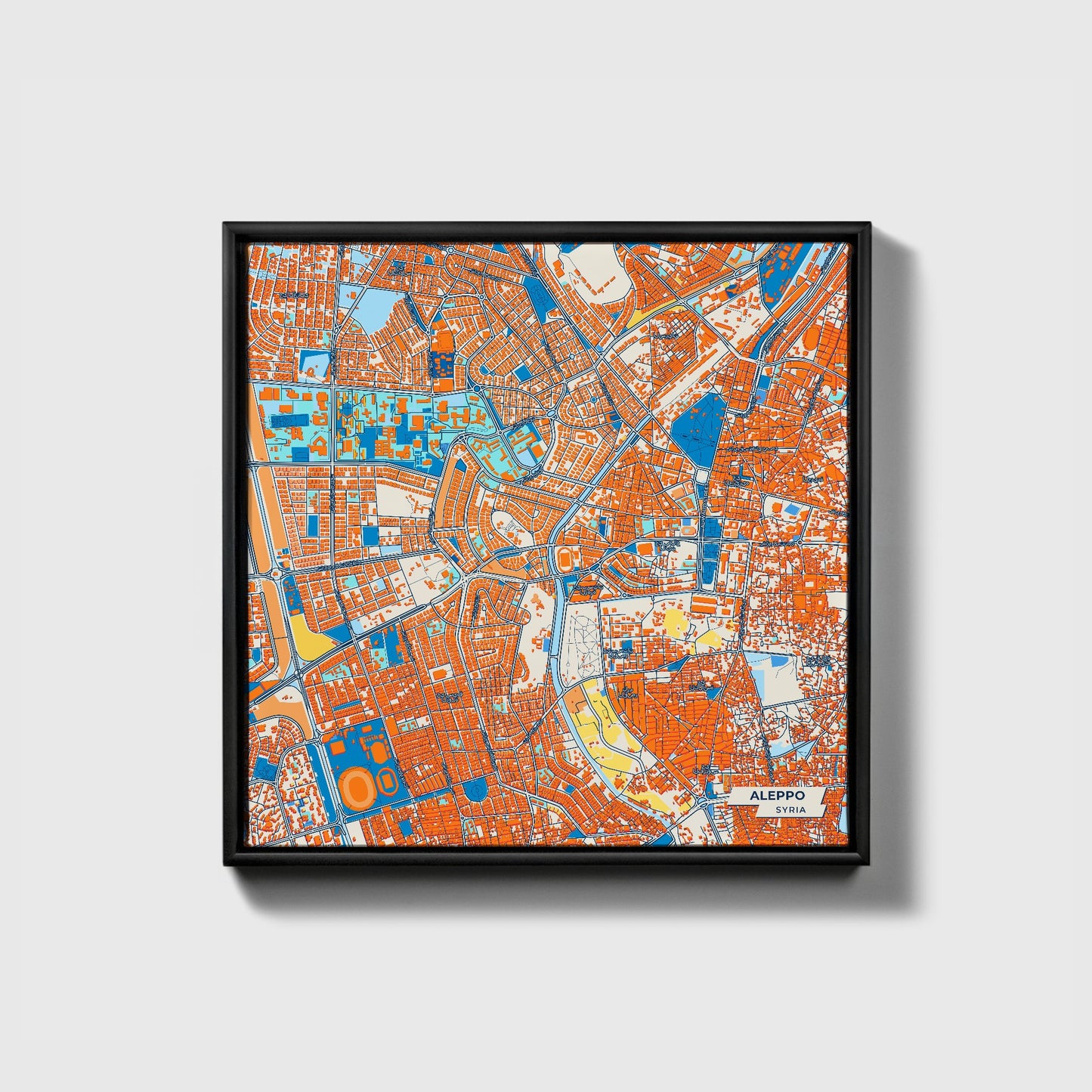Aleppo Syria Colorful City Map Canvas Print • Black Framed