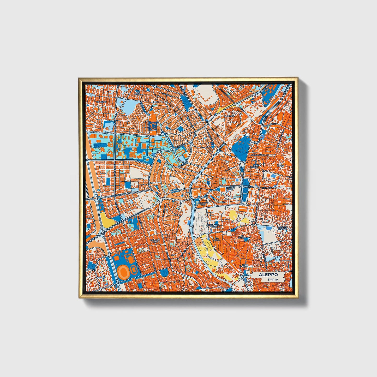 Aleppo Syria Colorful City Map Canvas Print • Gold Framed