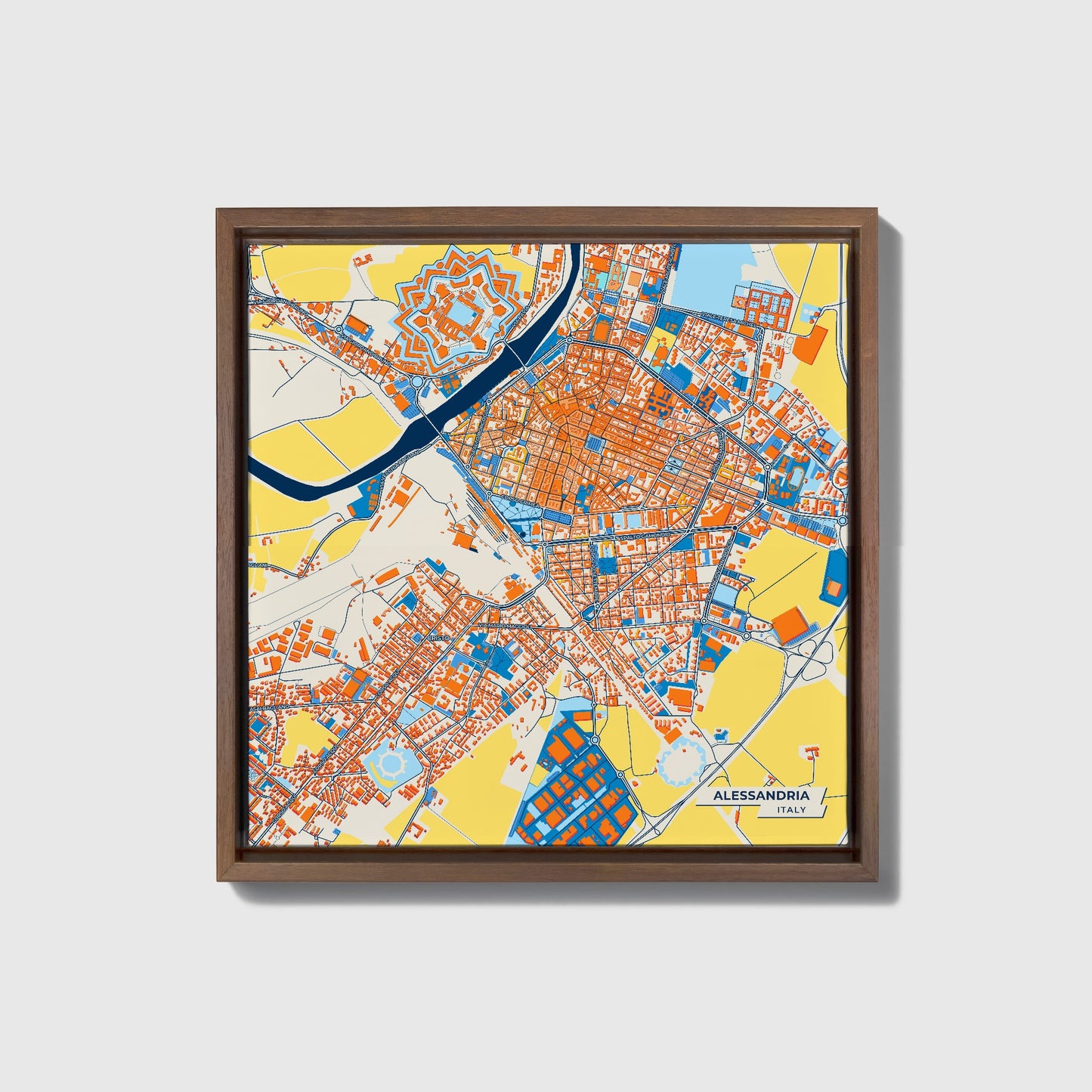 Alessandria Italy Colorful City Map Canvas Print • Dark Wooden Framed