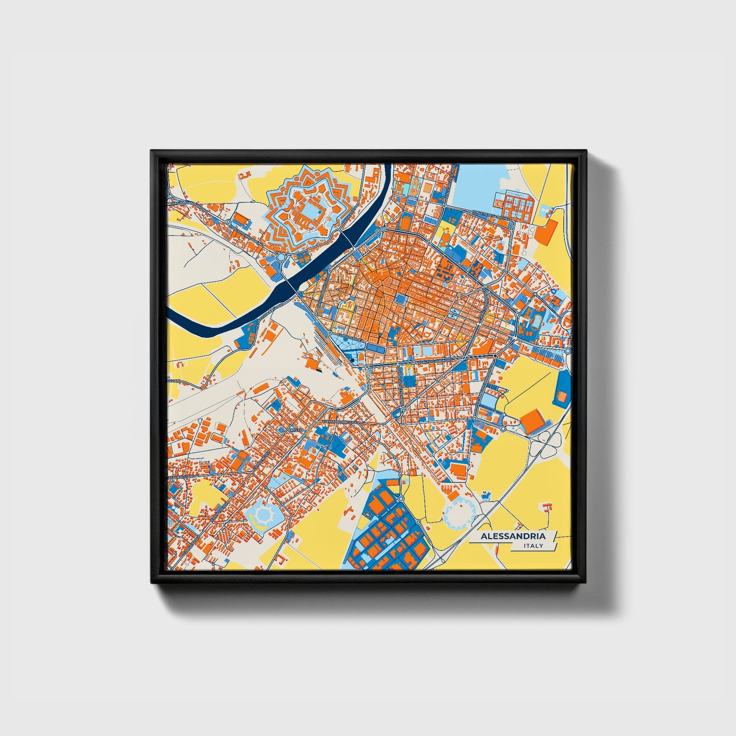 Alessandria Italy Colorful City Map Canvas Print • Black Framed
