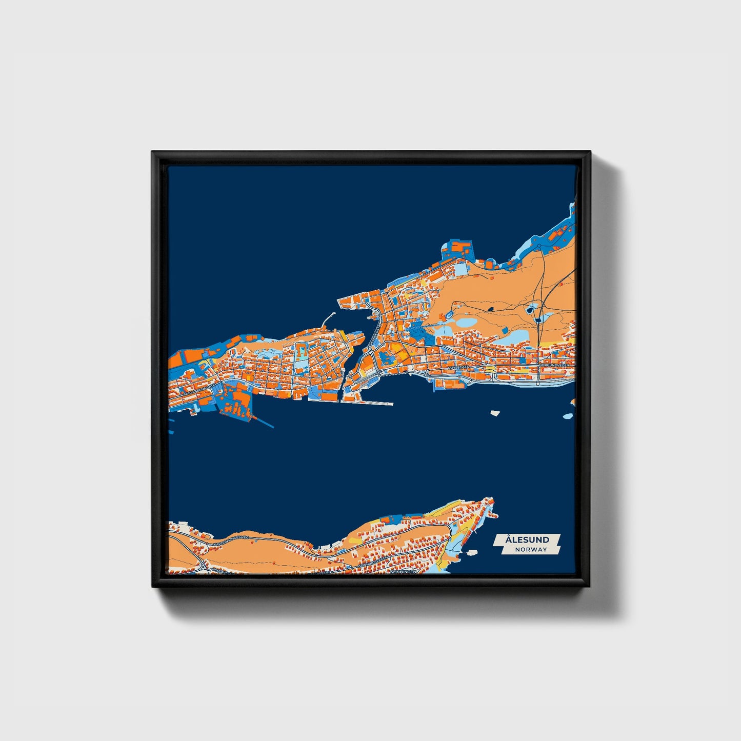 Ålesund Norway Colorful City Map Canvas Print • Black Framed