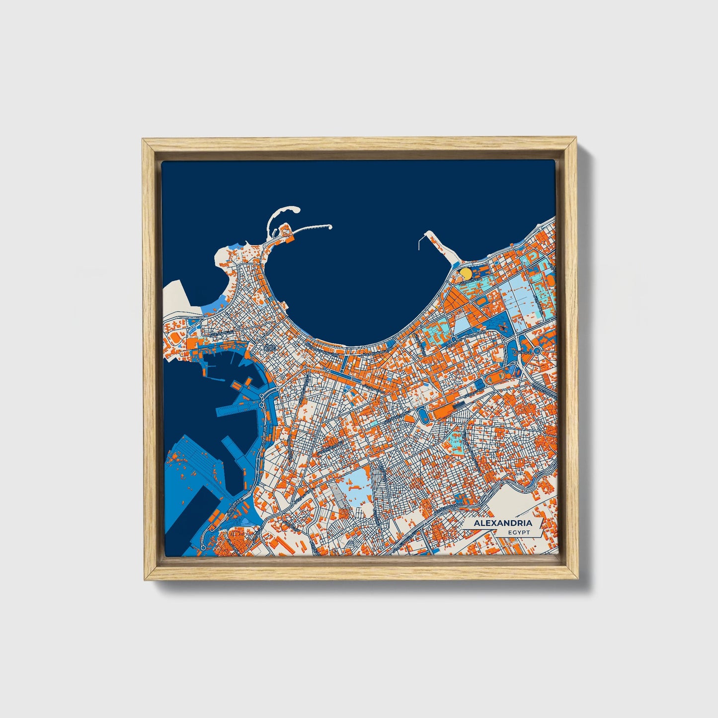 Alexandria Egypt Colorful City Map Canvas Print • Natural Wooden Framed