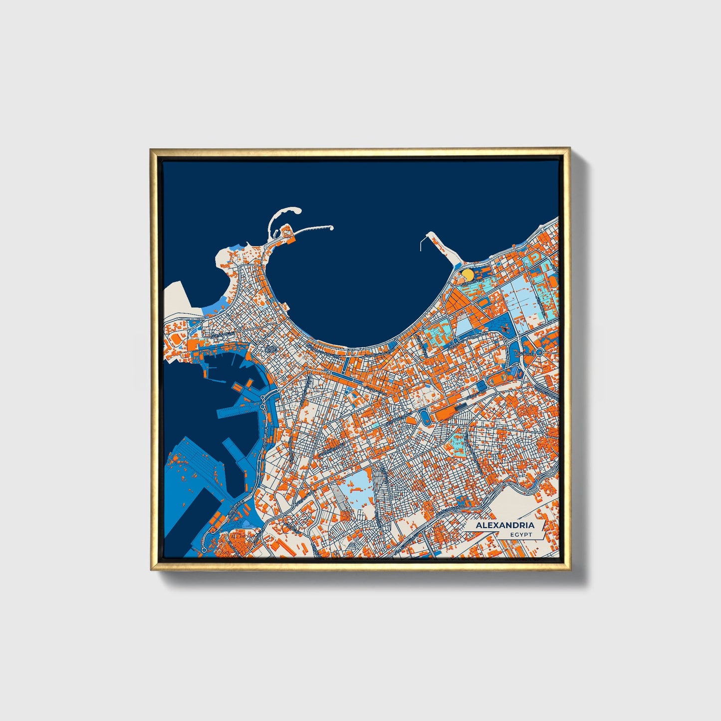 Alexandria Egypt Colorful City Map Canvas Print • Gold Framed