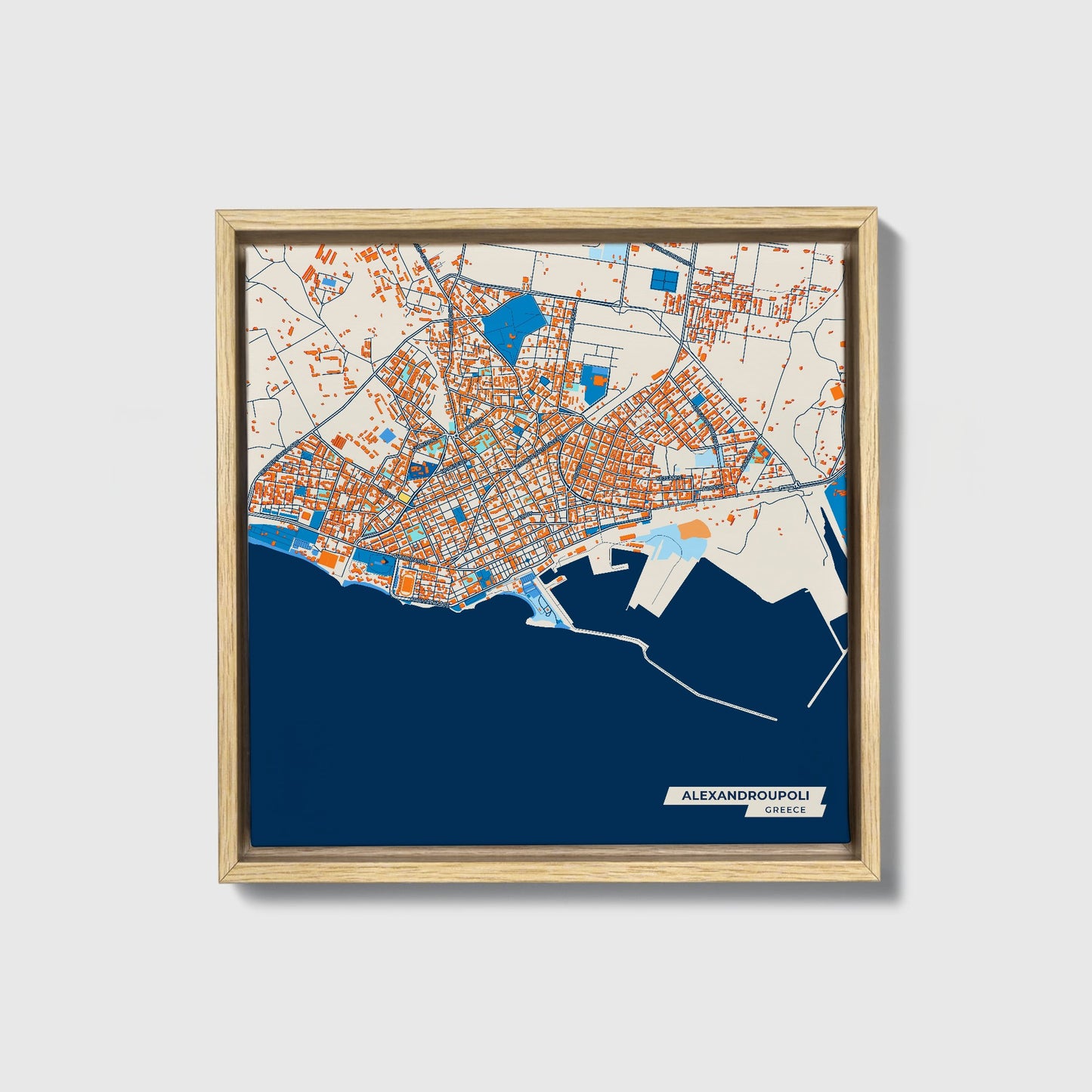 Αλεξανδρουπολη Greece Colorful City Map Canvas Print • Natural Wooden Framed