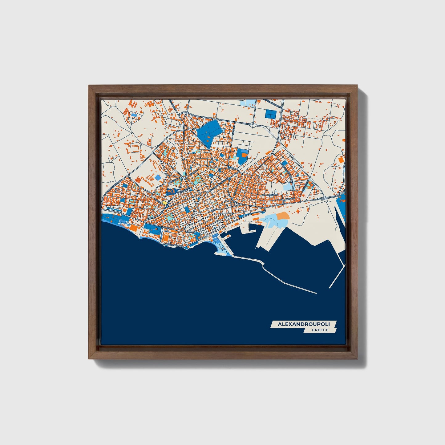 Αλεξανδρουπολη Greece Colorful City Map Canvas Print • Dark Wooden Framed