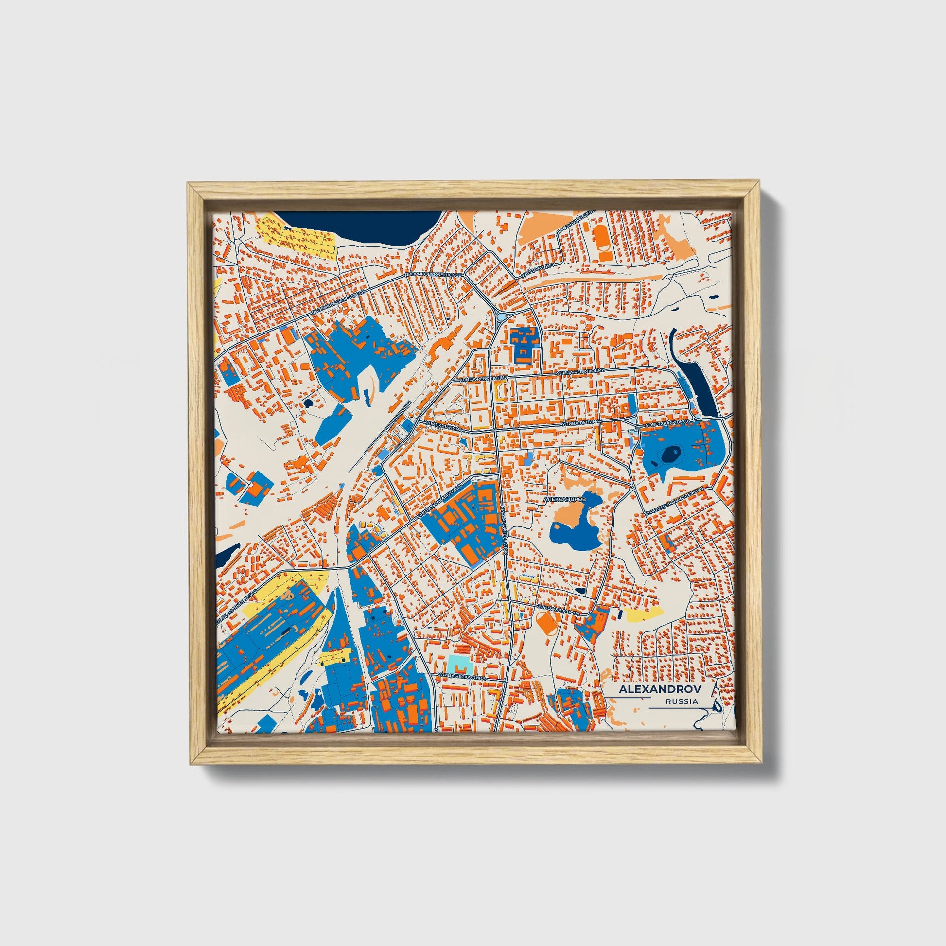 Александров Russia Colorful City Map Canvas Print • Natural Wooden Framed