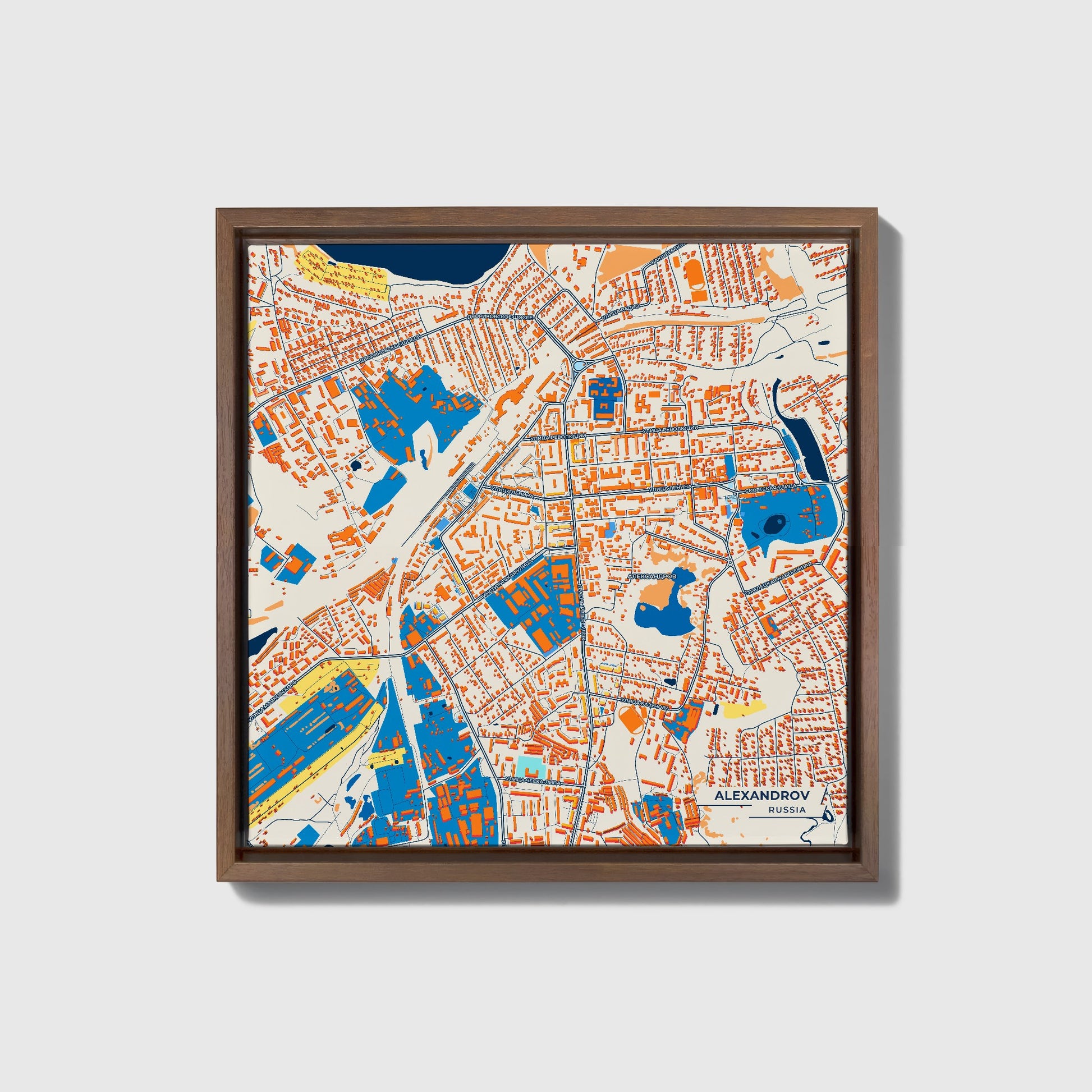 Александров Russia Colorful City Map Canvas Print • Dark Wooden Framed