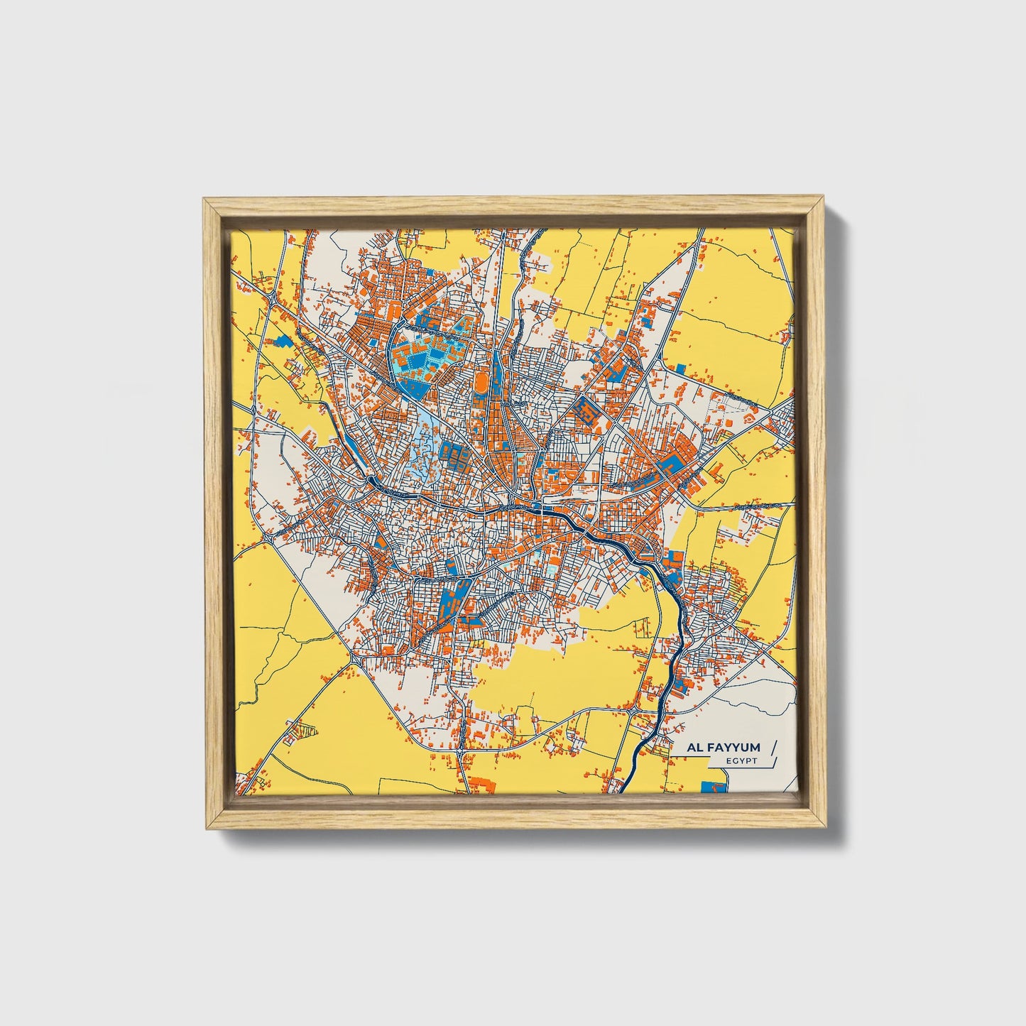 Al Fayyum Egypt Colorful City Map Canvas Print • Natural Wooden Framed