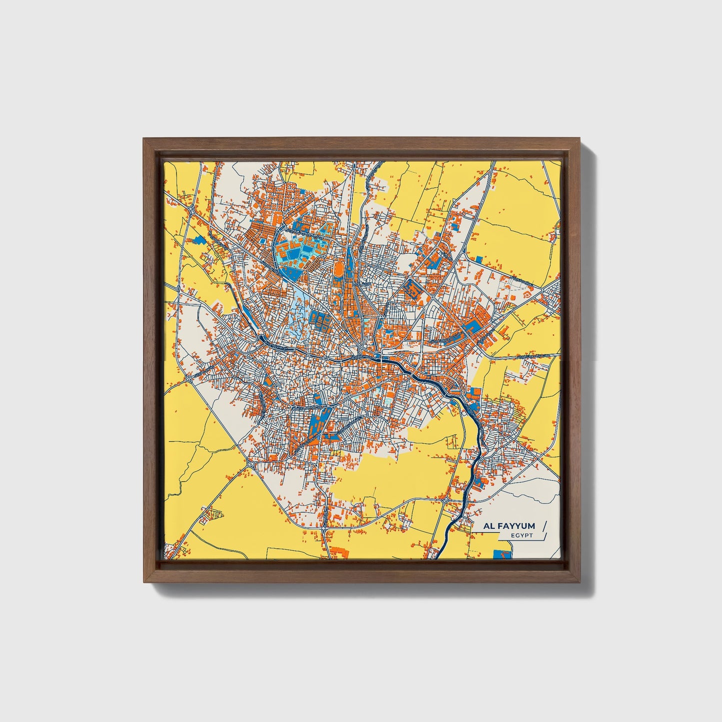 Al Fayyum Egypt Colorful City Map Canvas Print • Dark Wooden Framed