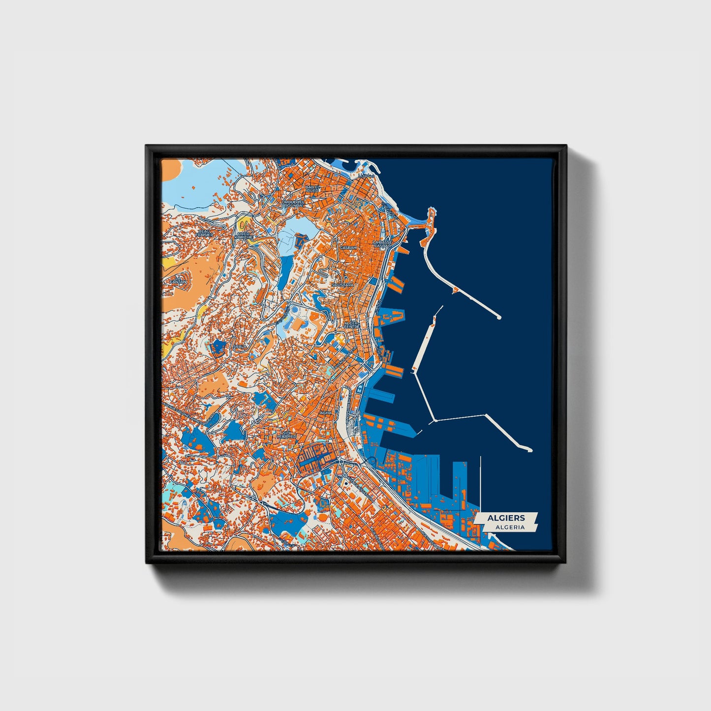 Algiers Algeria Colorful City Map Canvas Print • Black Framed