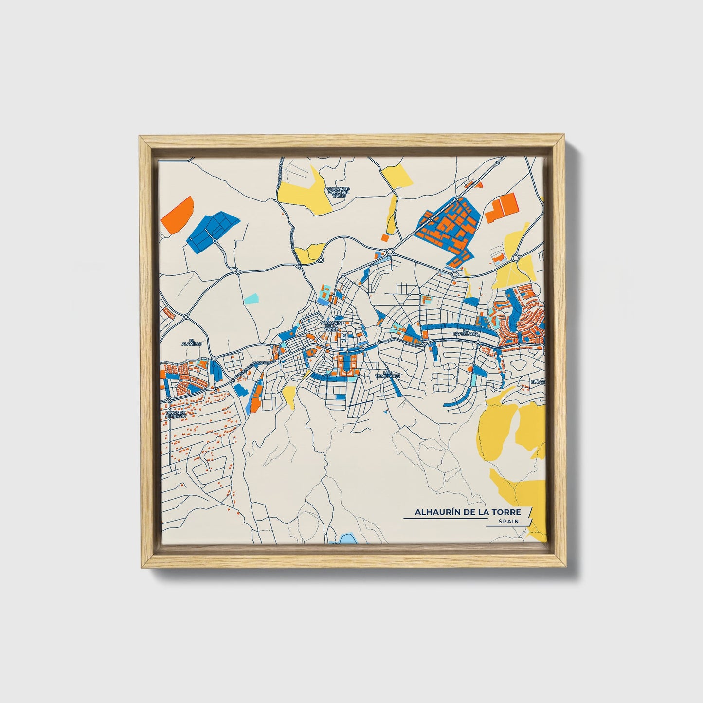 Alhaurín De La Torre Spain Colorful City Map Canvas Print • Natural Wooden Framed