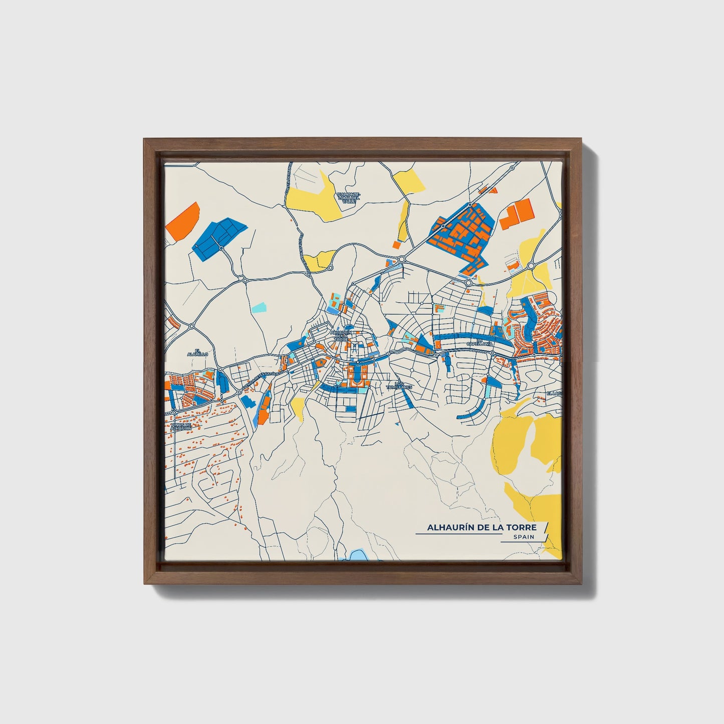 Alhaurín De La Torre Spain Colorful City Map Canvas Print • Dark Wooden Framed