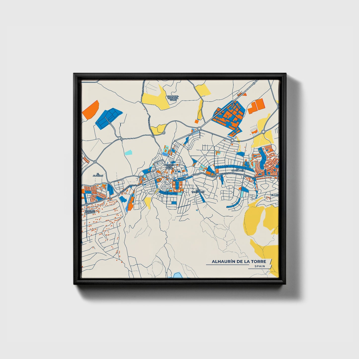Alhaurín De La Torre Spain Colorful City Map Canvas Print • Black Framed