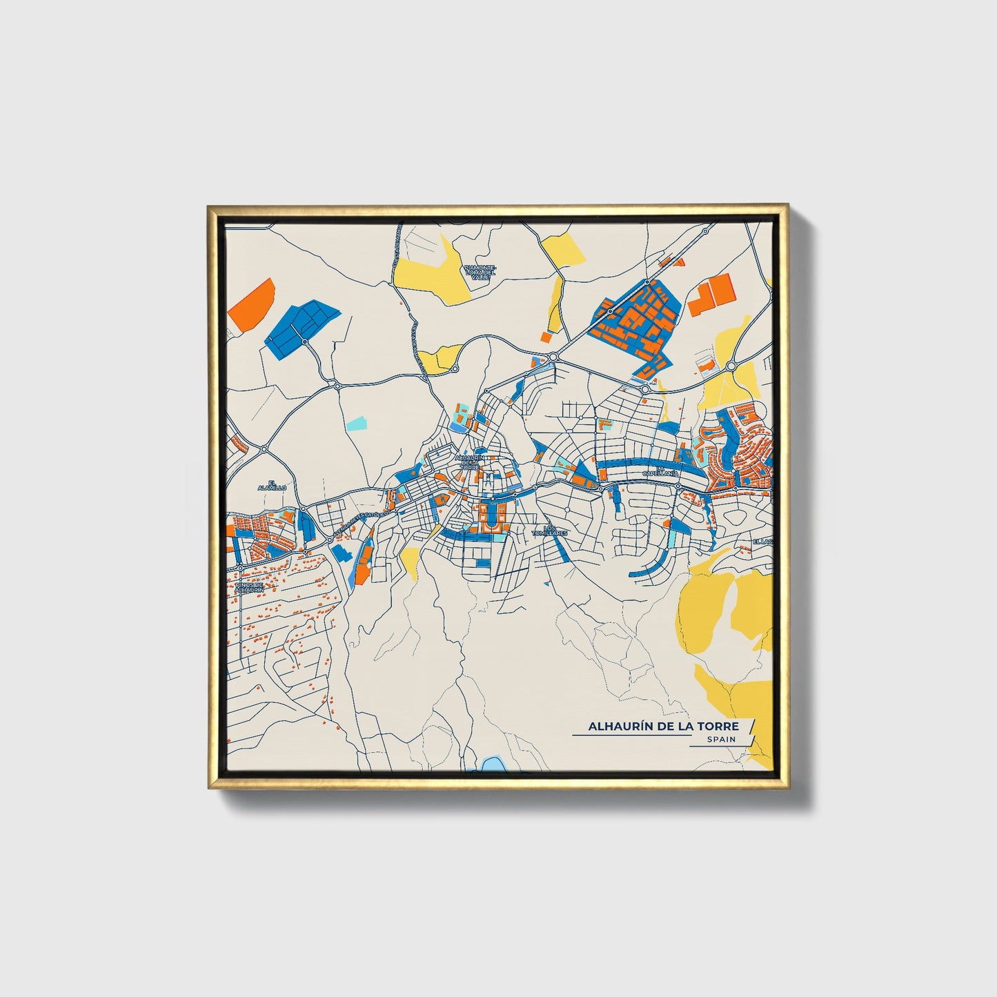 Alhaurín De La Torre Spain Colorful City Map Canvas Print • Gold Framed