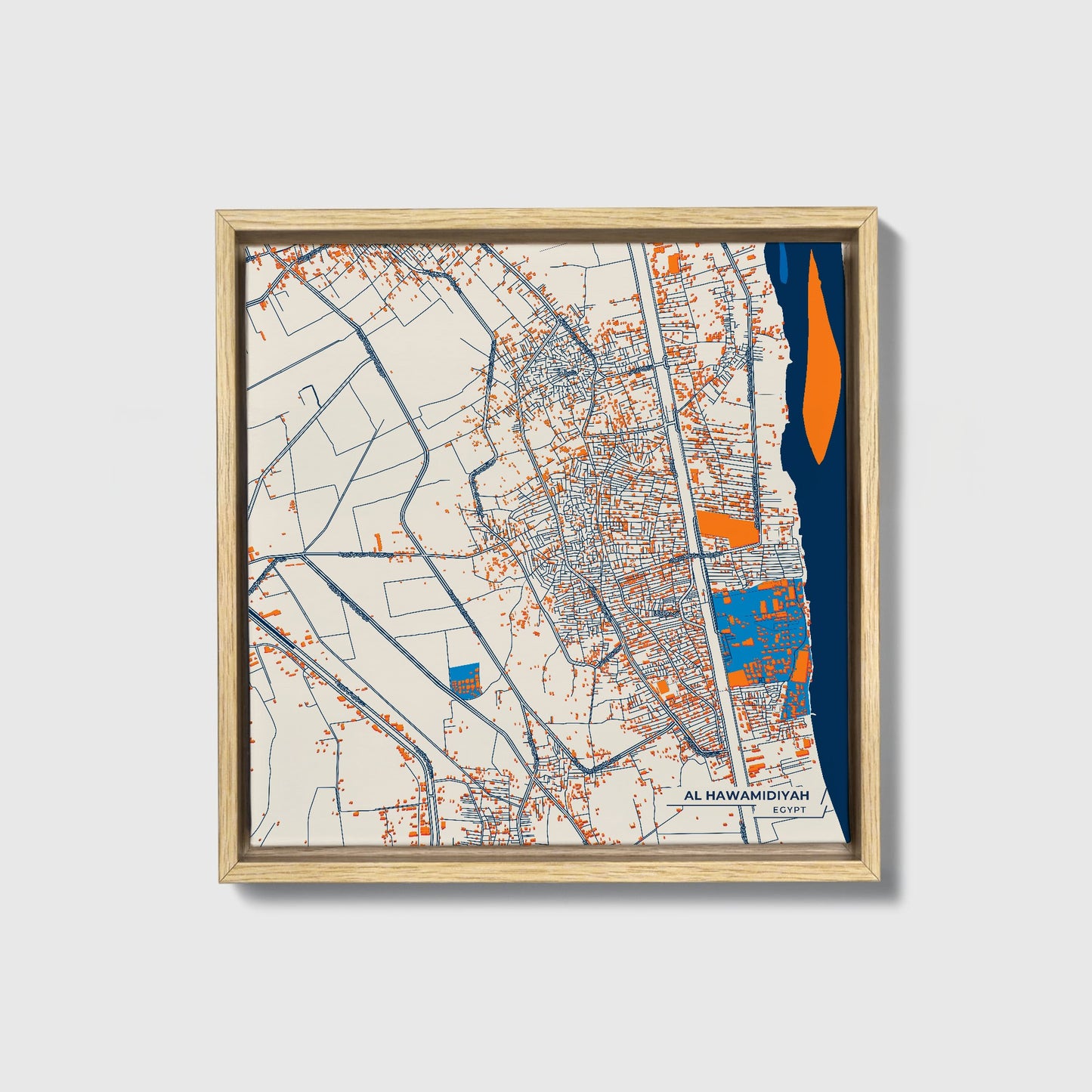 Al Hawamidiyah Egypt Colorful City Map Canvas Print • Natural Wooden Framed