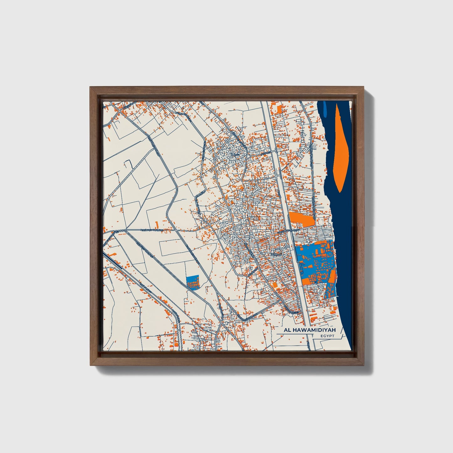 Al Hawamidiyah Egypt Colorful City Map Canvas Print • Dark Wooden Framed