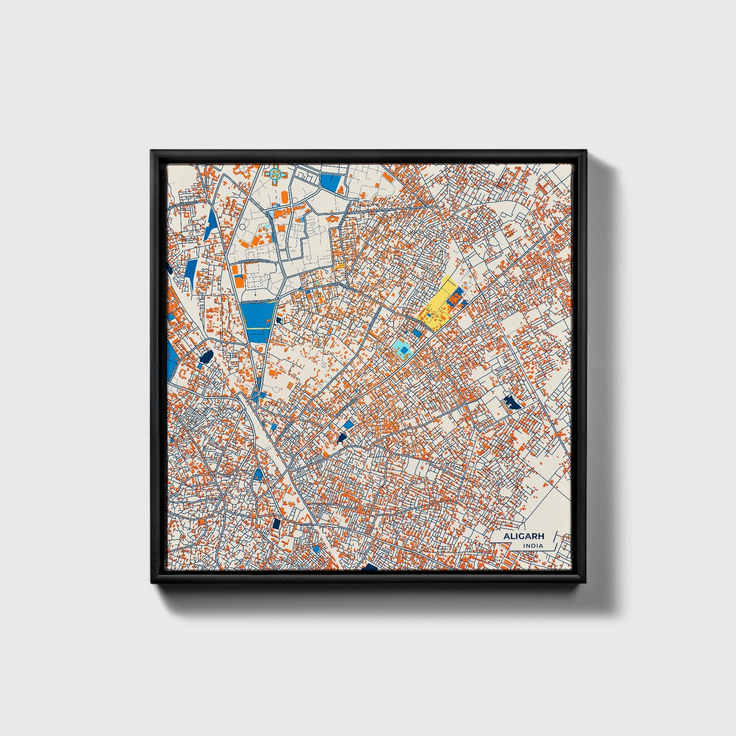Aligarh India Colorful City Map Canvas Print • Black Framed