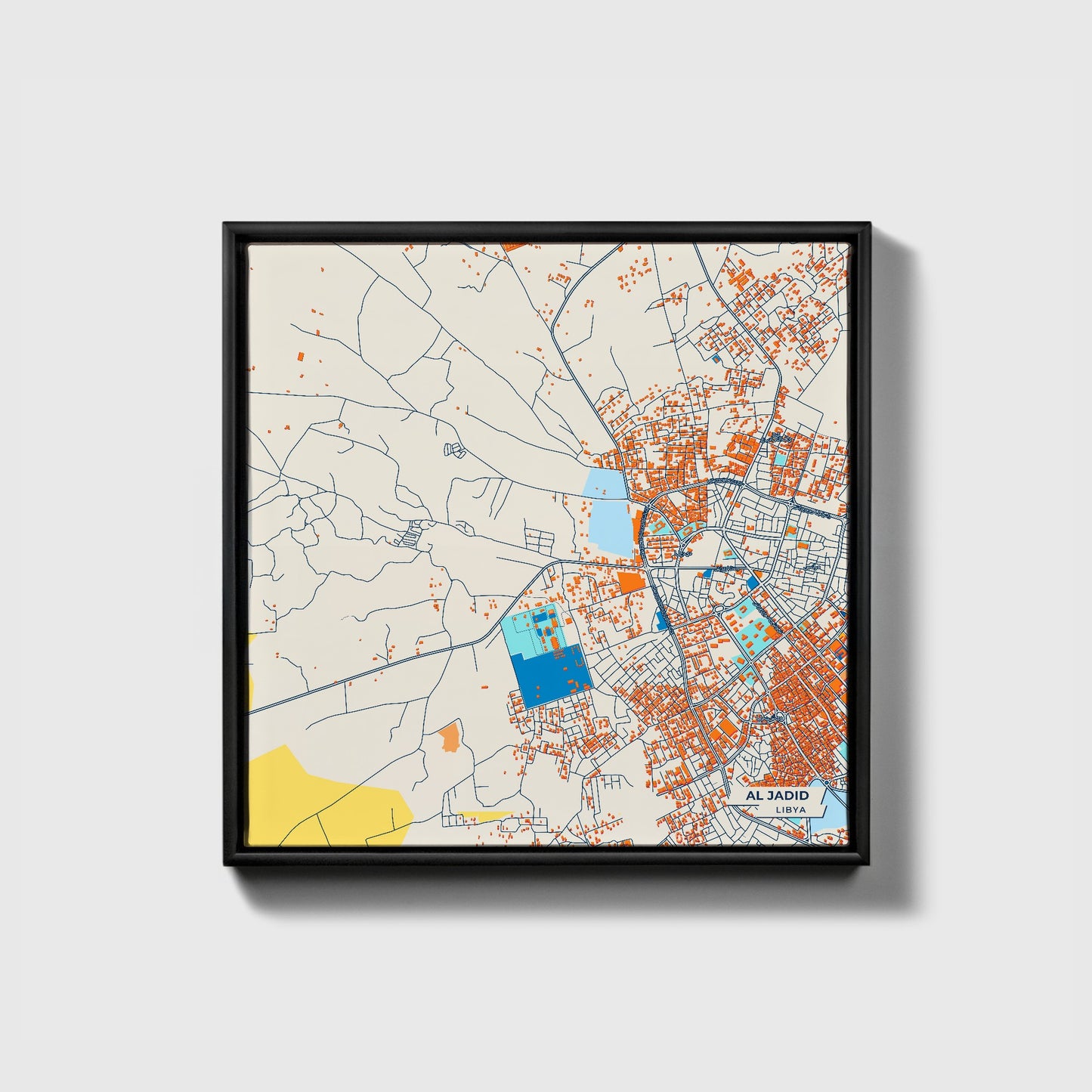 Al Jadid Libya Colorful City Map Canvas Print • Black Framed
