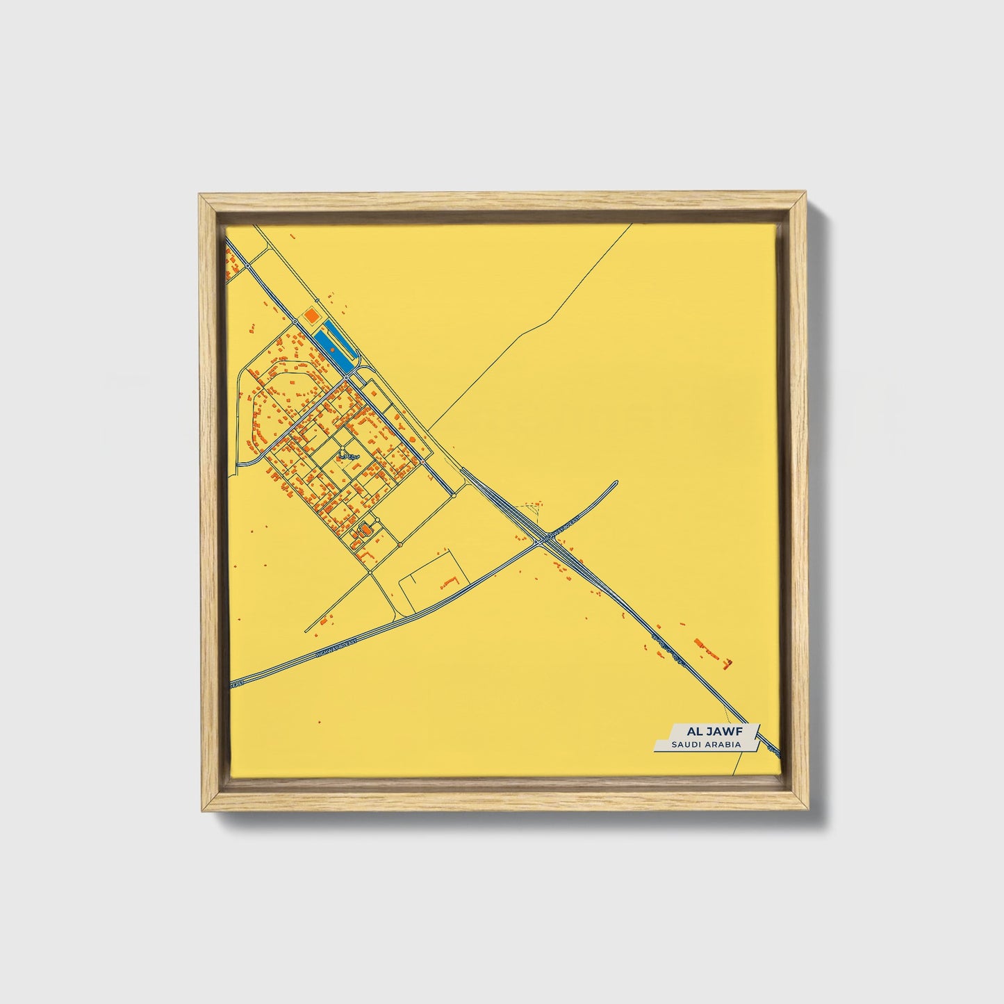 Al Jawf Saudi Arabia Colorful City Map Canvas Print • Natural Wooden Framed