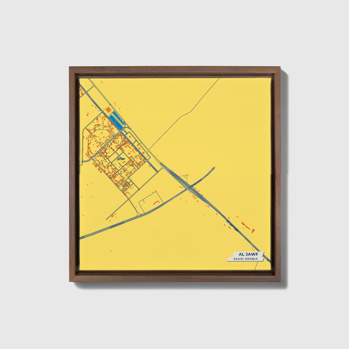 Al Jawf Saudi Arabia Colorful City Map Canvas Print • Dark Wooden Framed