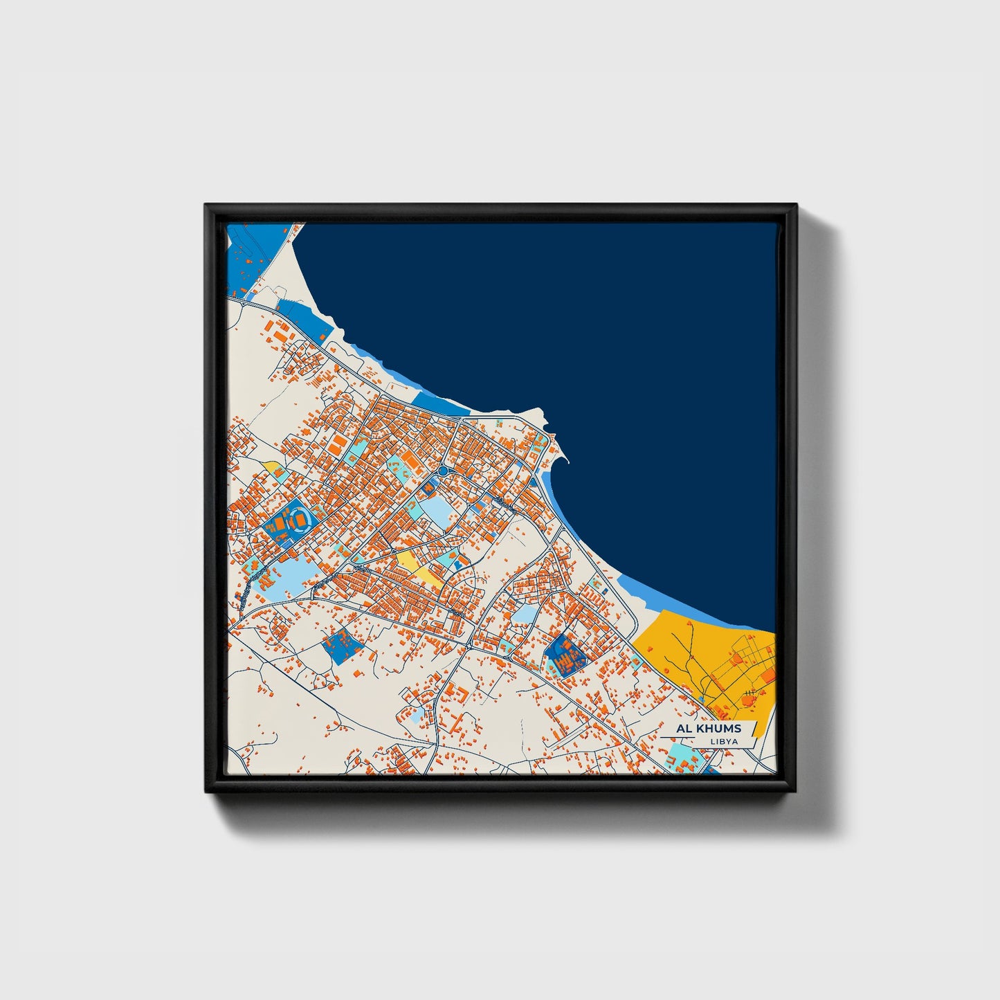 Al Khums Libya Colorful City Map Canvas Print • Black Framed