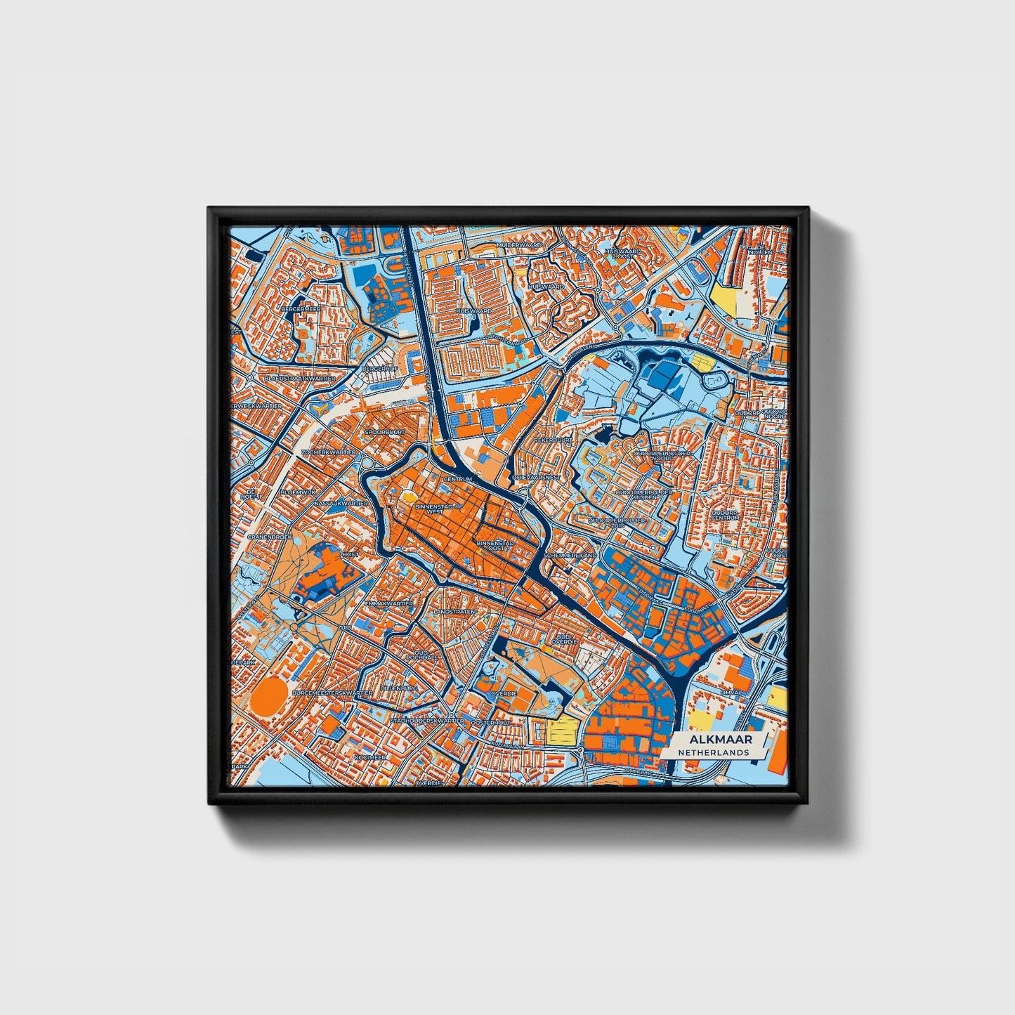 Alkmaar Netherlands Colorful City Map Canvas Print • Black Framed