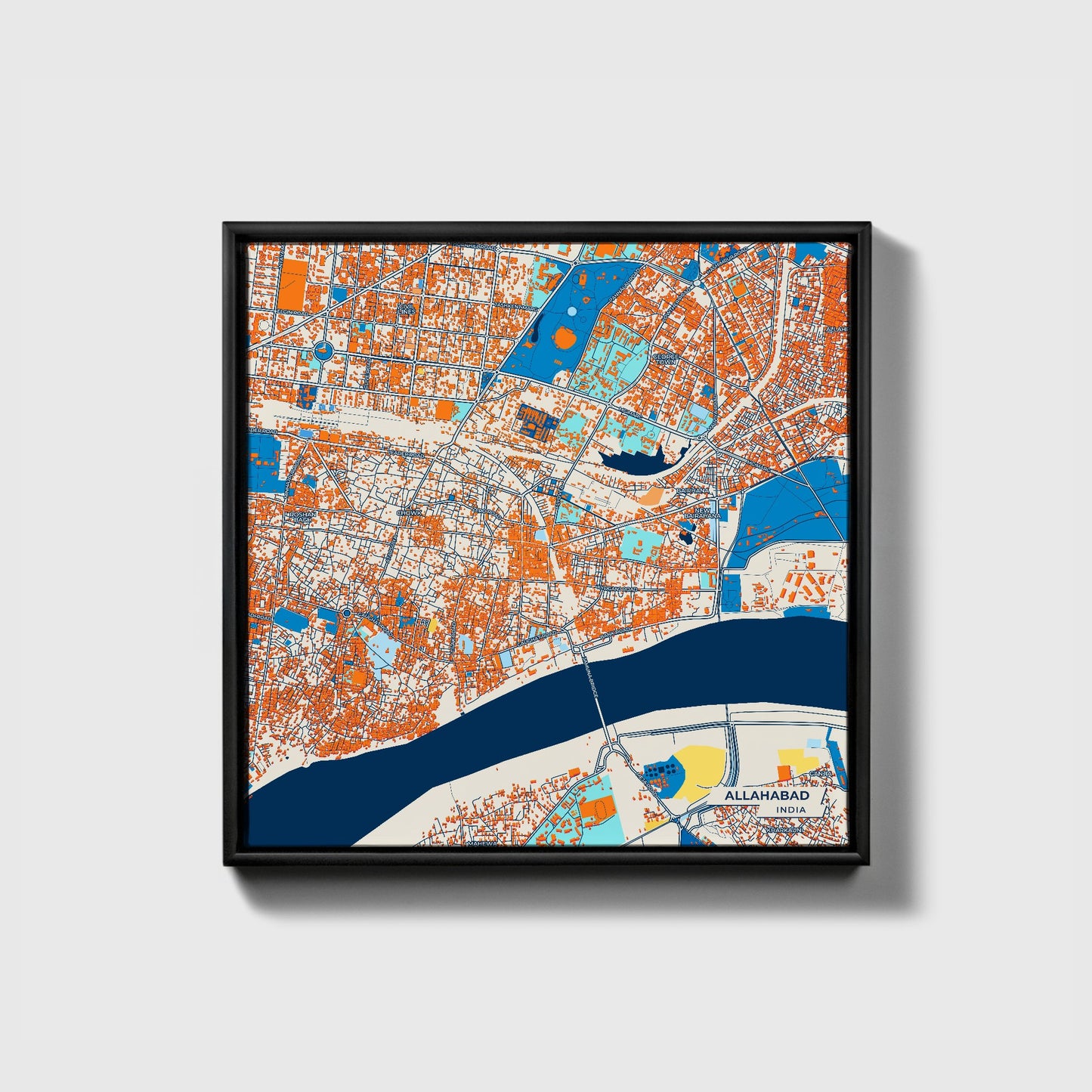 Allahabad India Colorful City Map Canvas Print • Black Framed