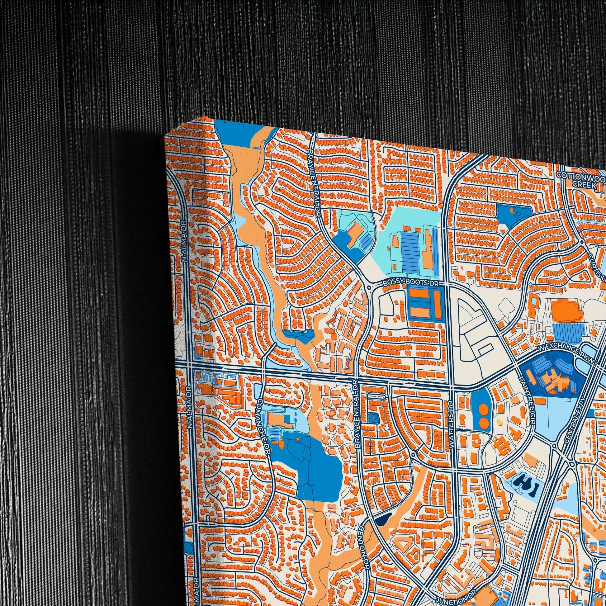 Allen Texas Colorful City Map Canvas Print Detail