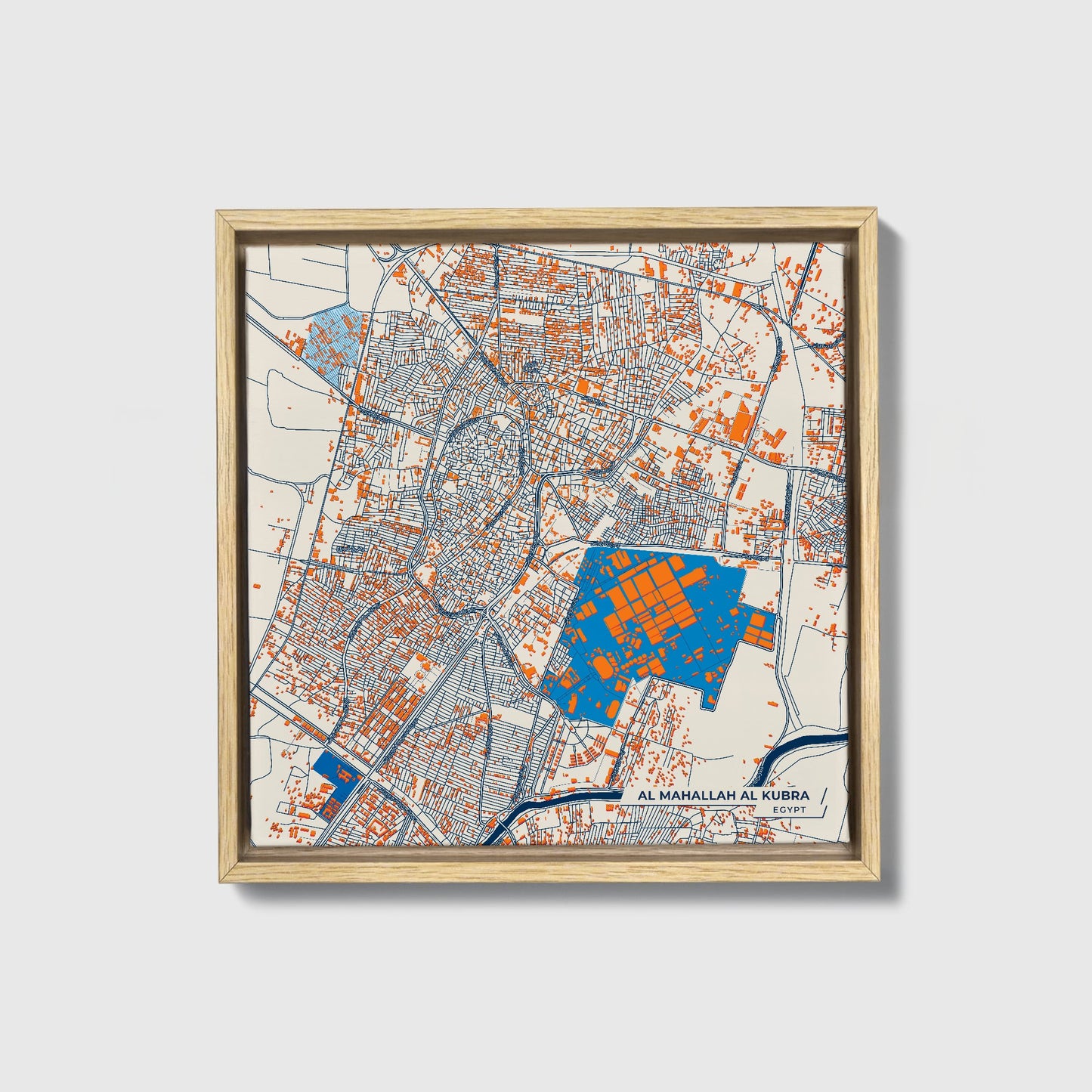 Al Mahallah Al Kubra Egypt Colorful City Map Canvas Print • Natural Wooden Framed