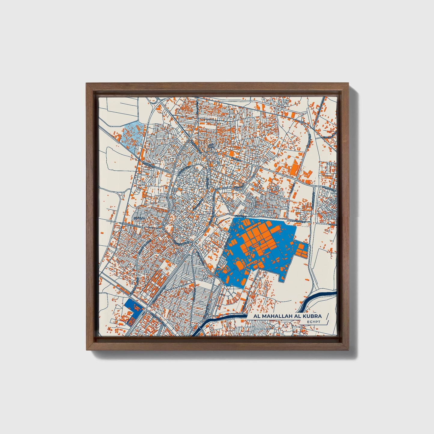 Al Mahallah Al Kubra Egypt Colorful City Map Canvas Print • Dark Wooden Framed