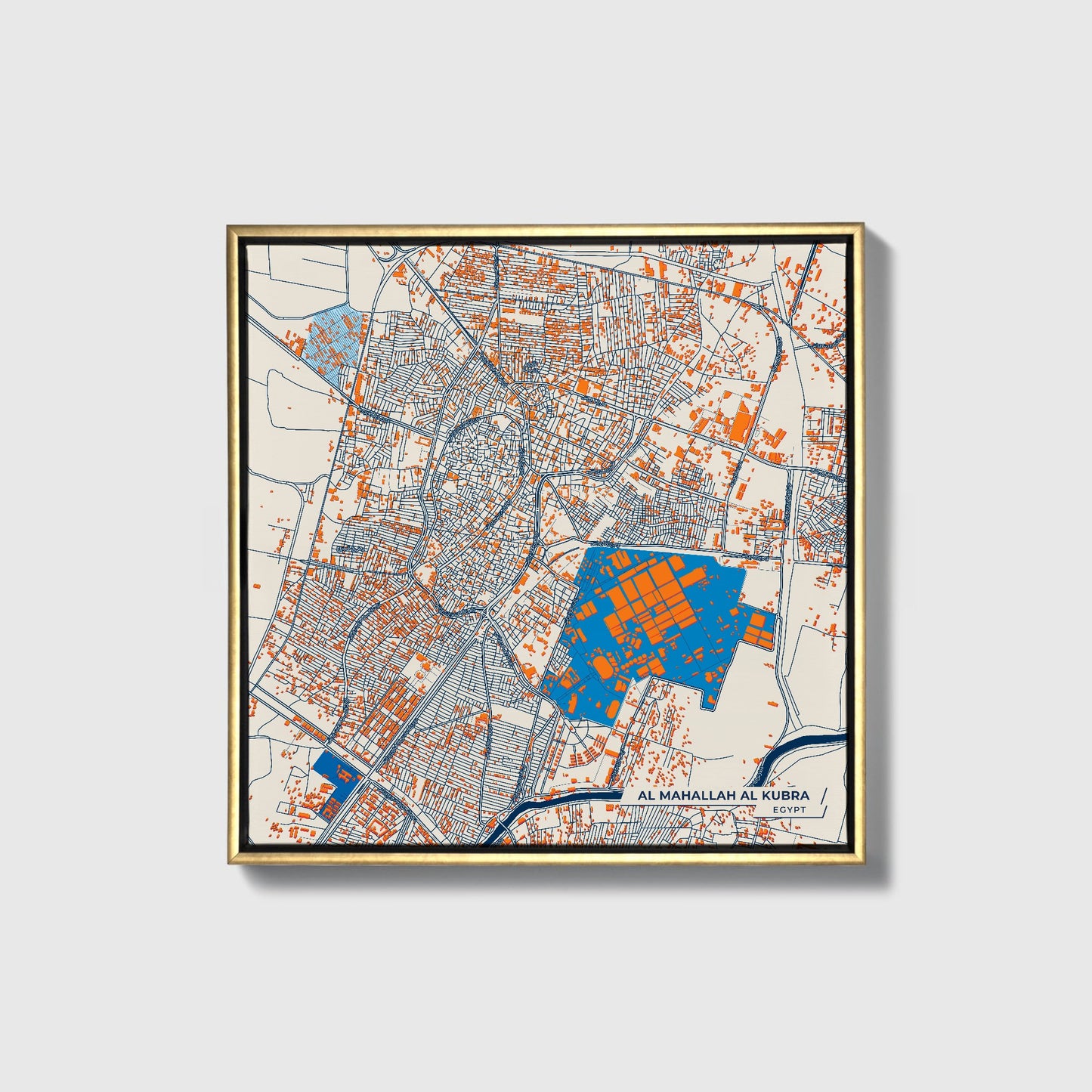 Al Mahallah Al Kubra Egypt Colorful City Map Canvas Print • Gold Framed