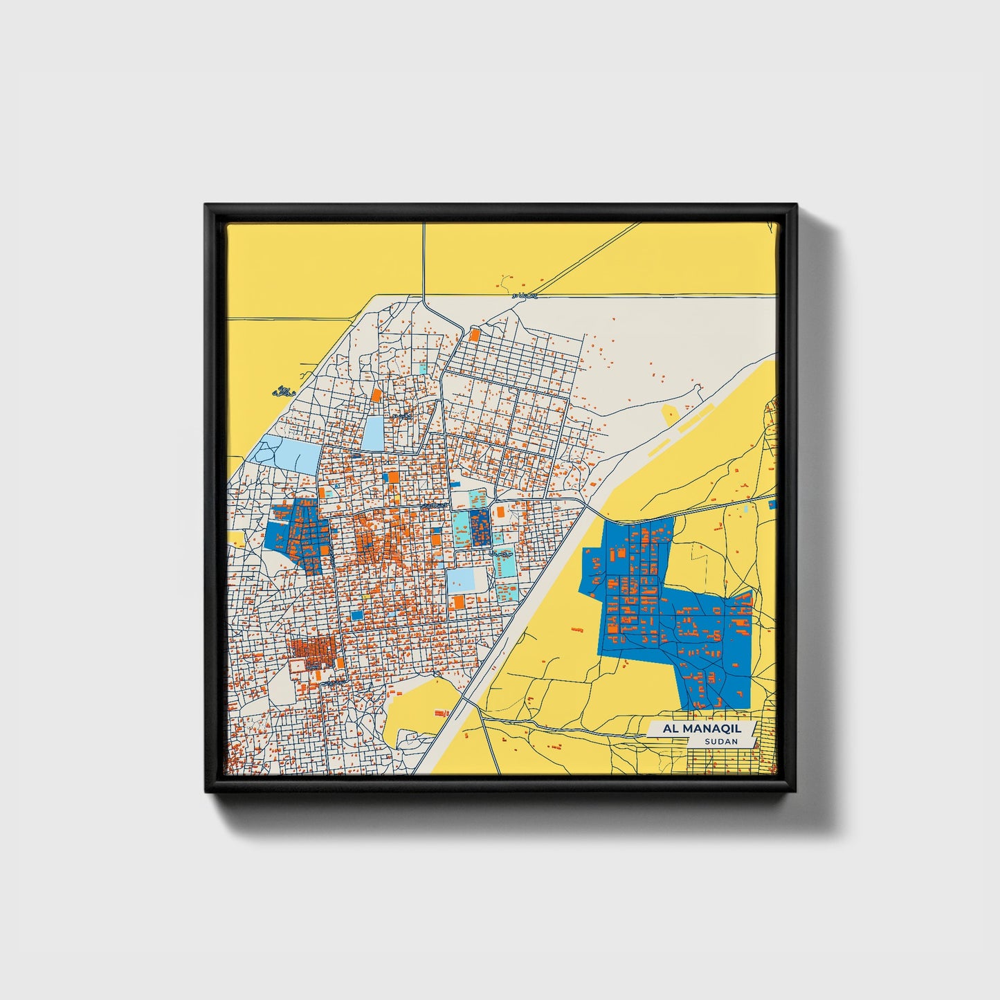 Al Manaqil Sudan Colorful City Map Canvas Print • Black Framed