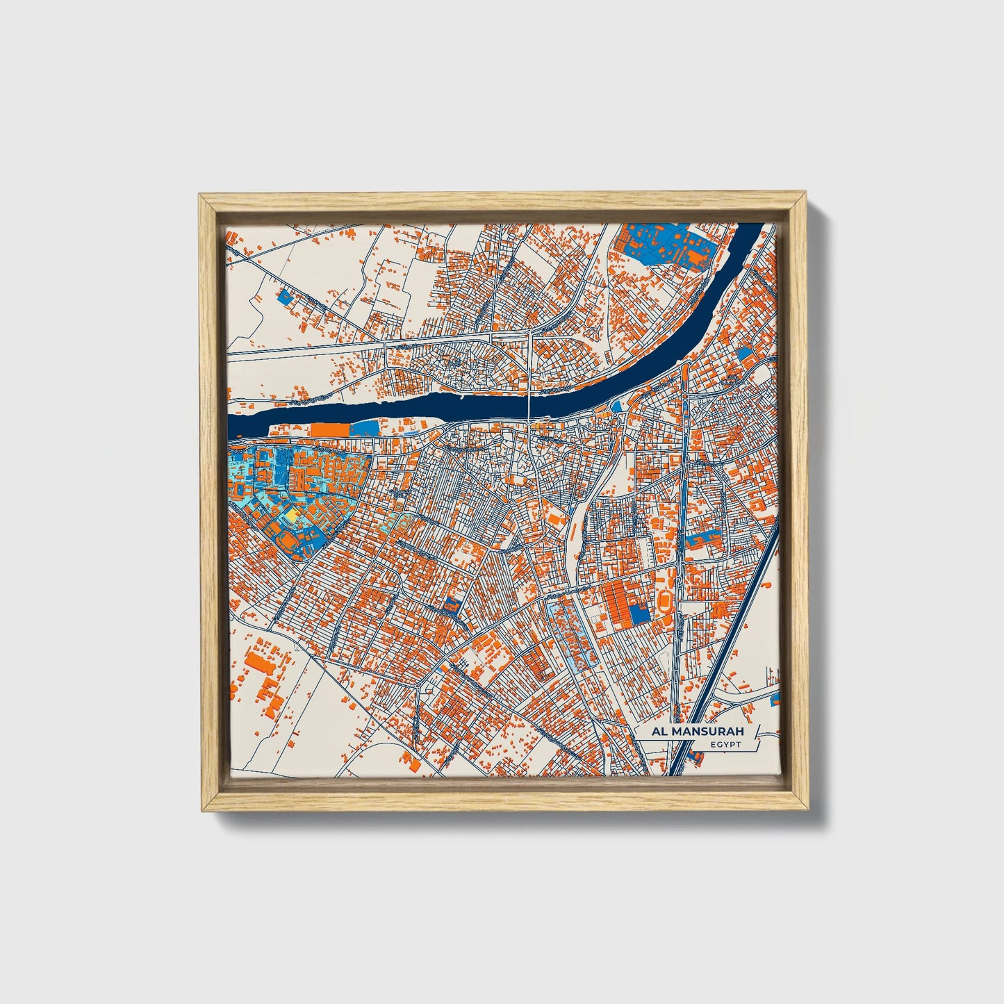 Al Mansurah Egypt Colorful City Map Canvas Print • Natural Wooden Framed