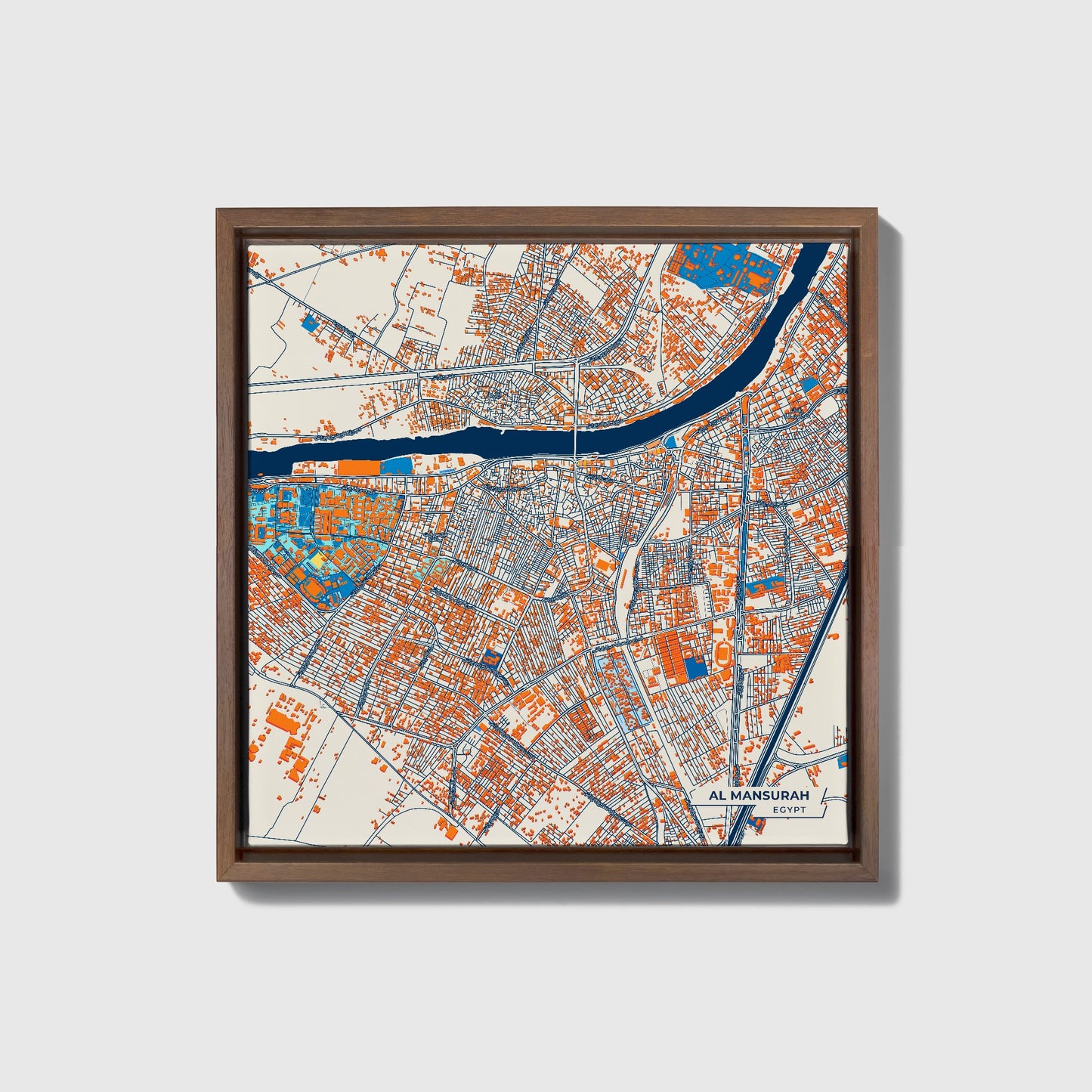 Al Mansurah Egypt Colorful City Map Canvas Print • Dark Wooden Framed