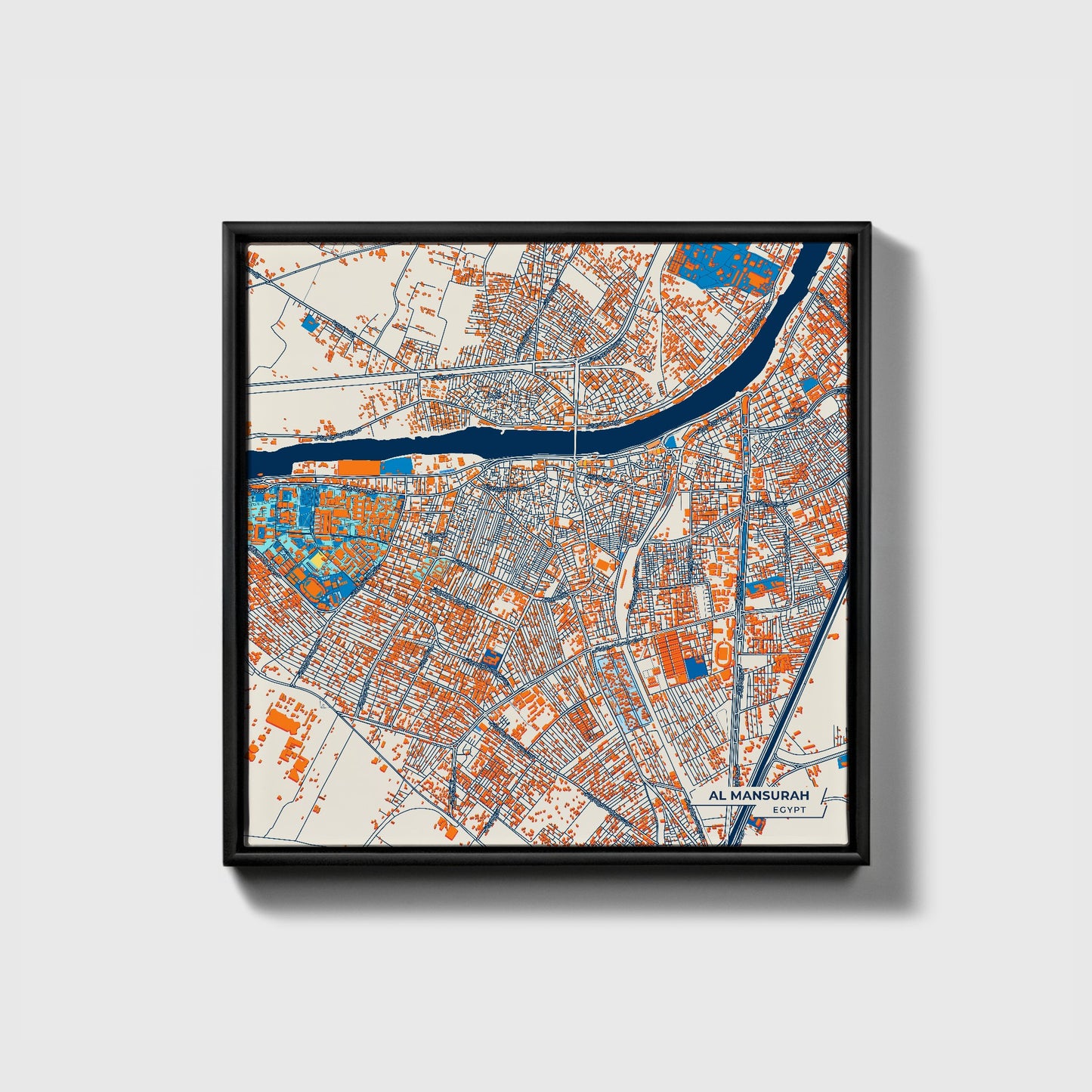Al Mansurah Egypt Colorful City Map Canvas Print • Black Framed