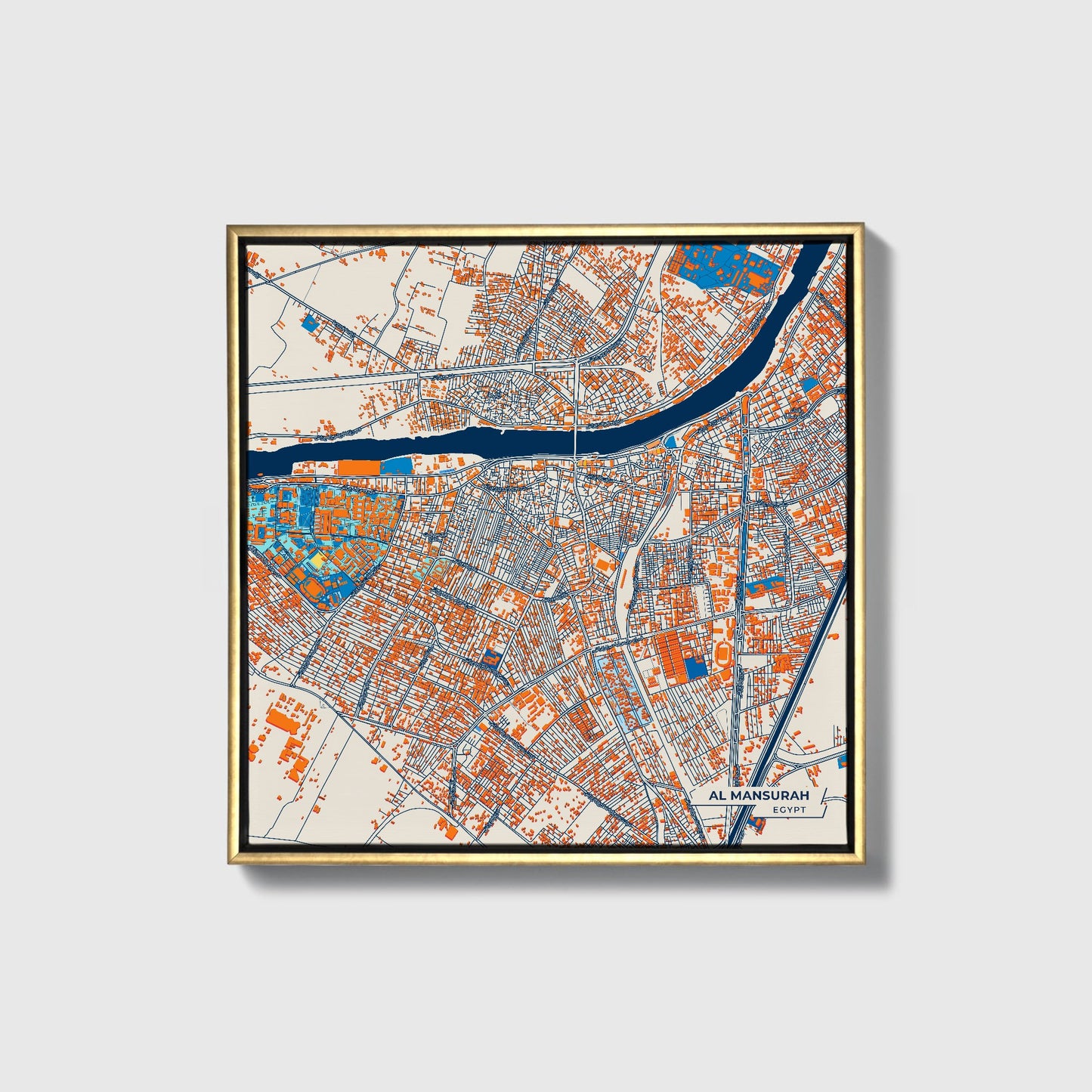 Al Mansurah Egypt Colorful City Map Canvas Print • Gold Framed