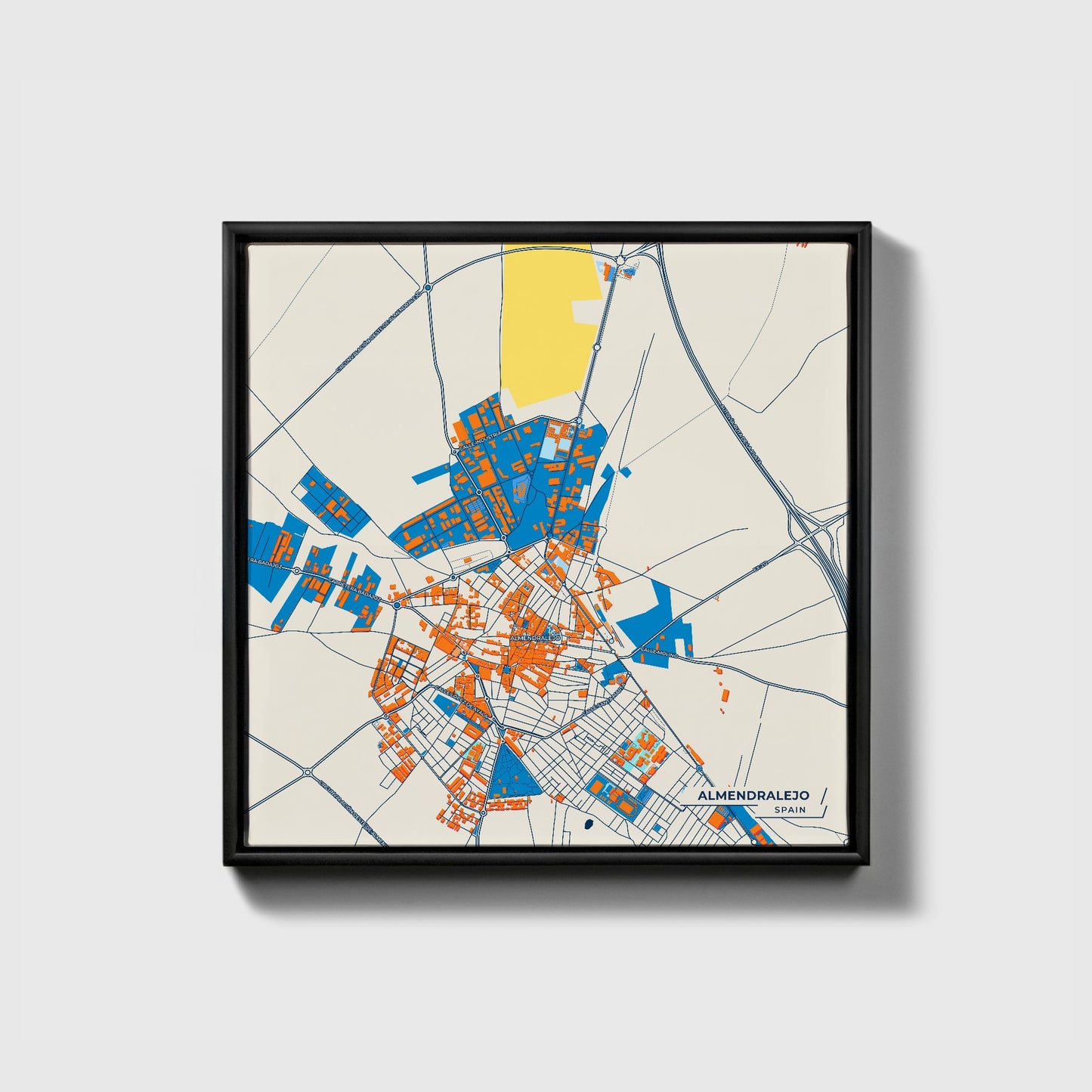 Almendralejo Spain Colorful City Map Canvas Print • Black Framed
