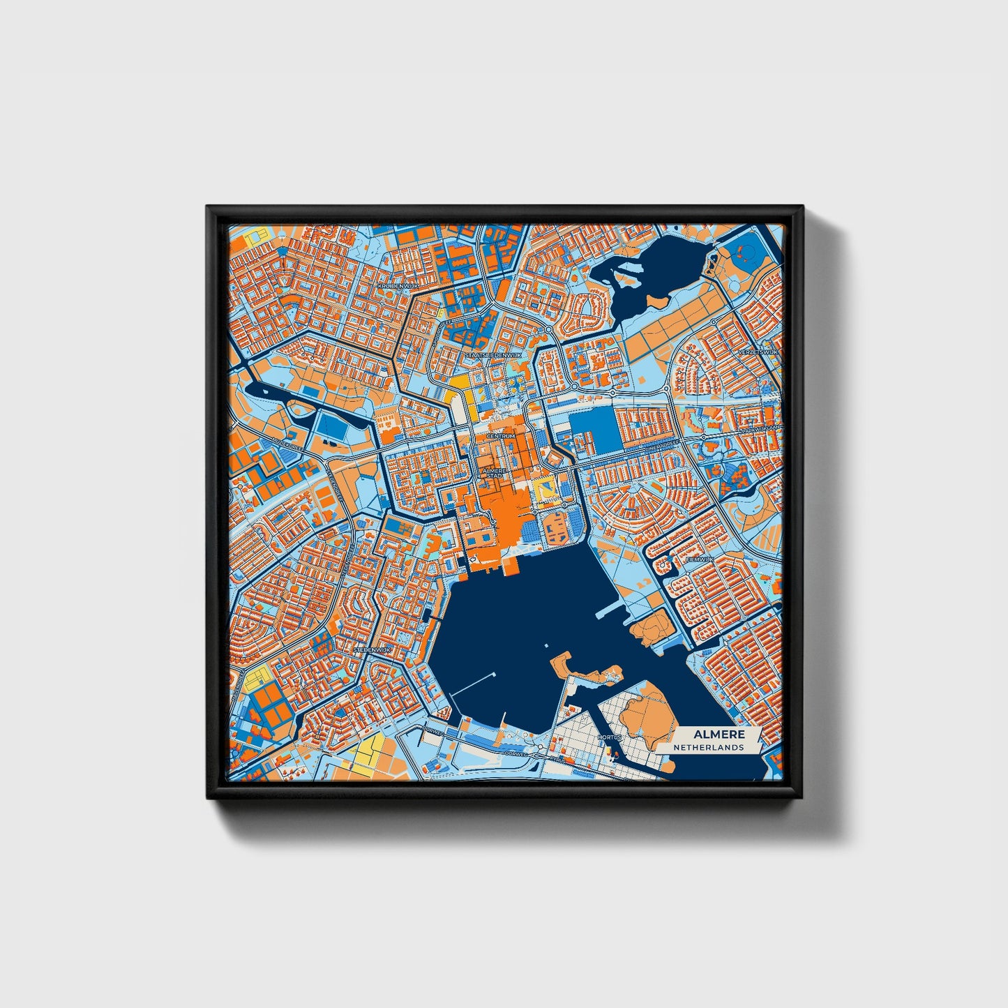 Almere Netherlands Colorful City Map Canvas Print • Black Framed