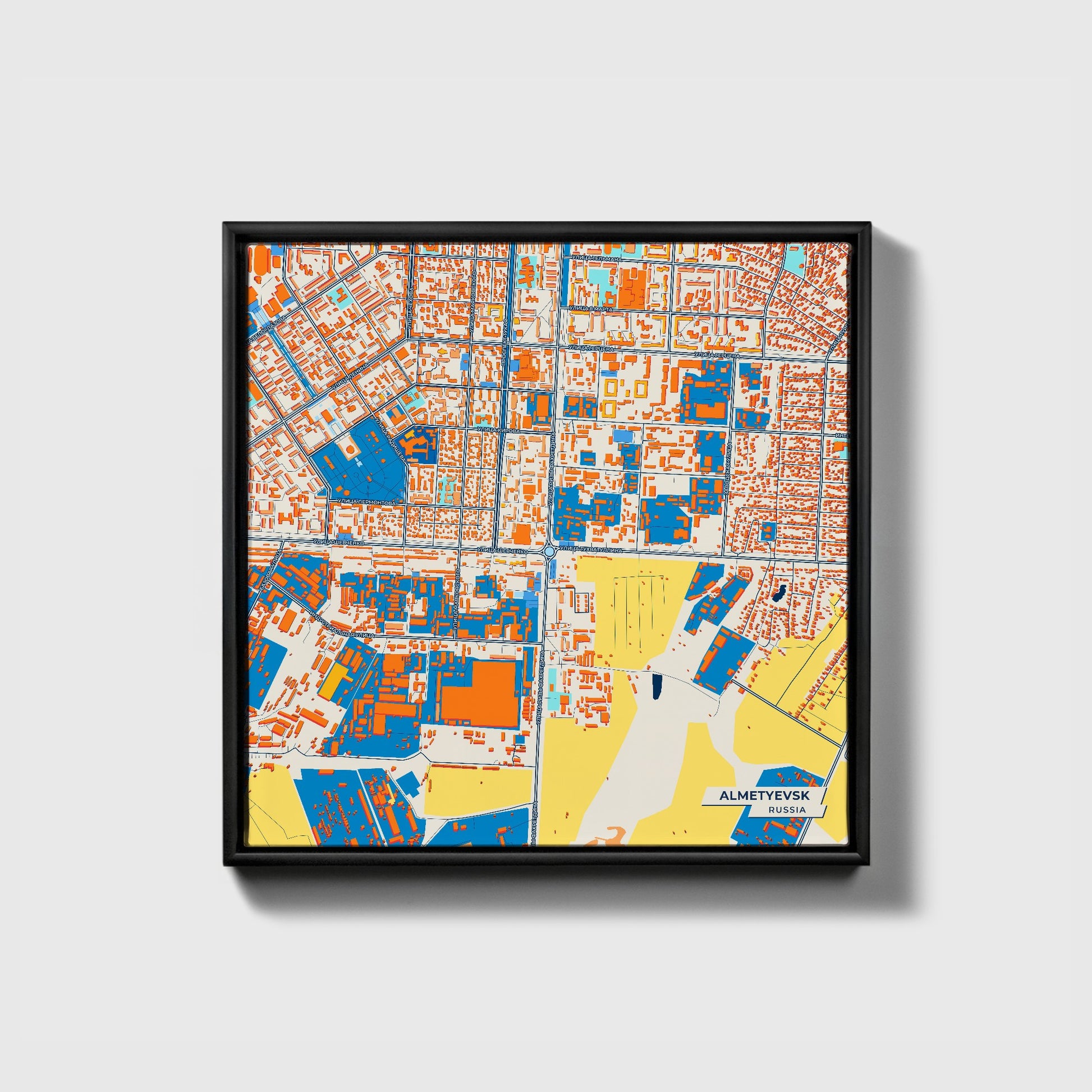 Альметьевск Russia Colorful City Map Canvas Print • Black Framed