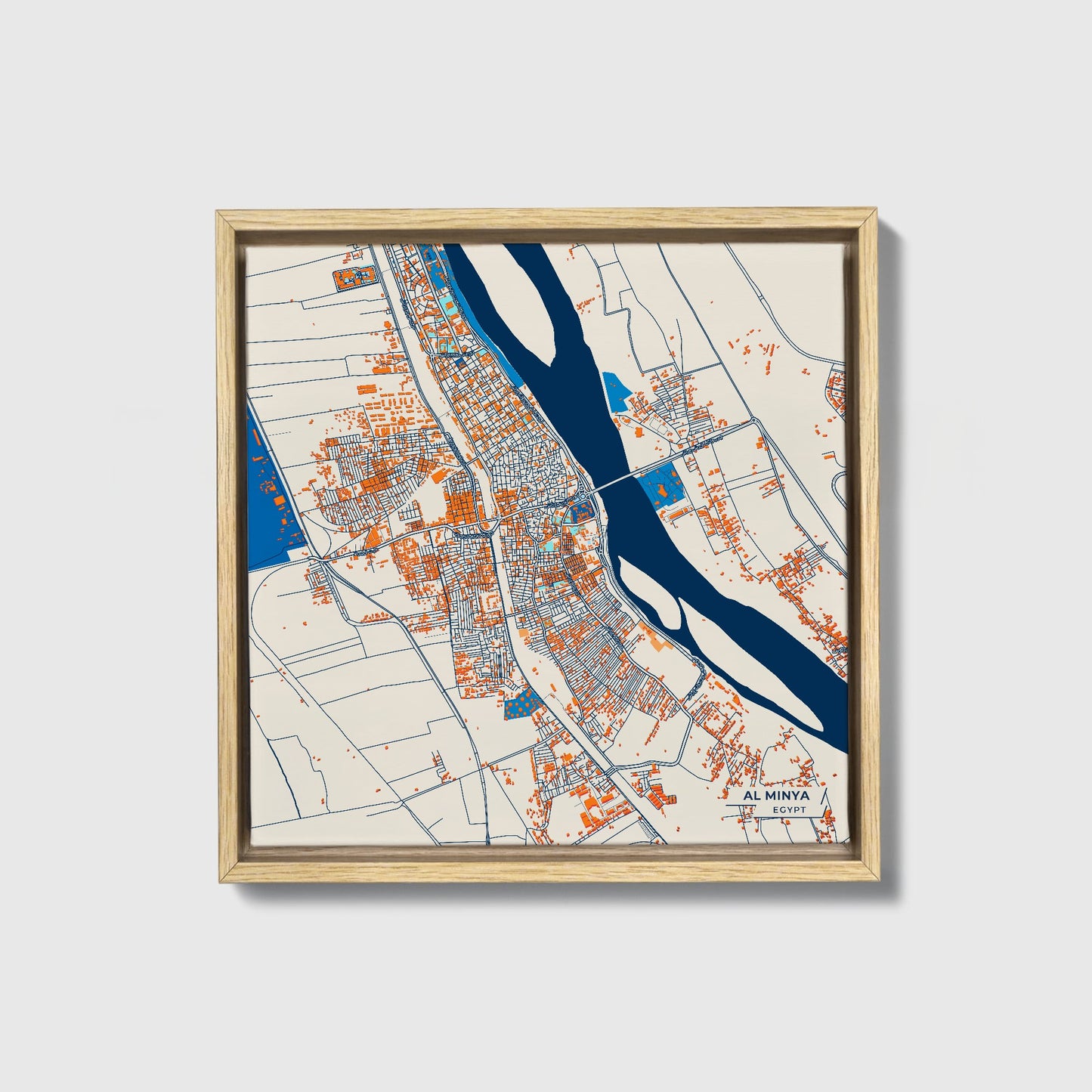 Al Minya Egypt Colorful City Map Canvas Print • Natural Wooden Framed