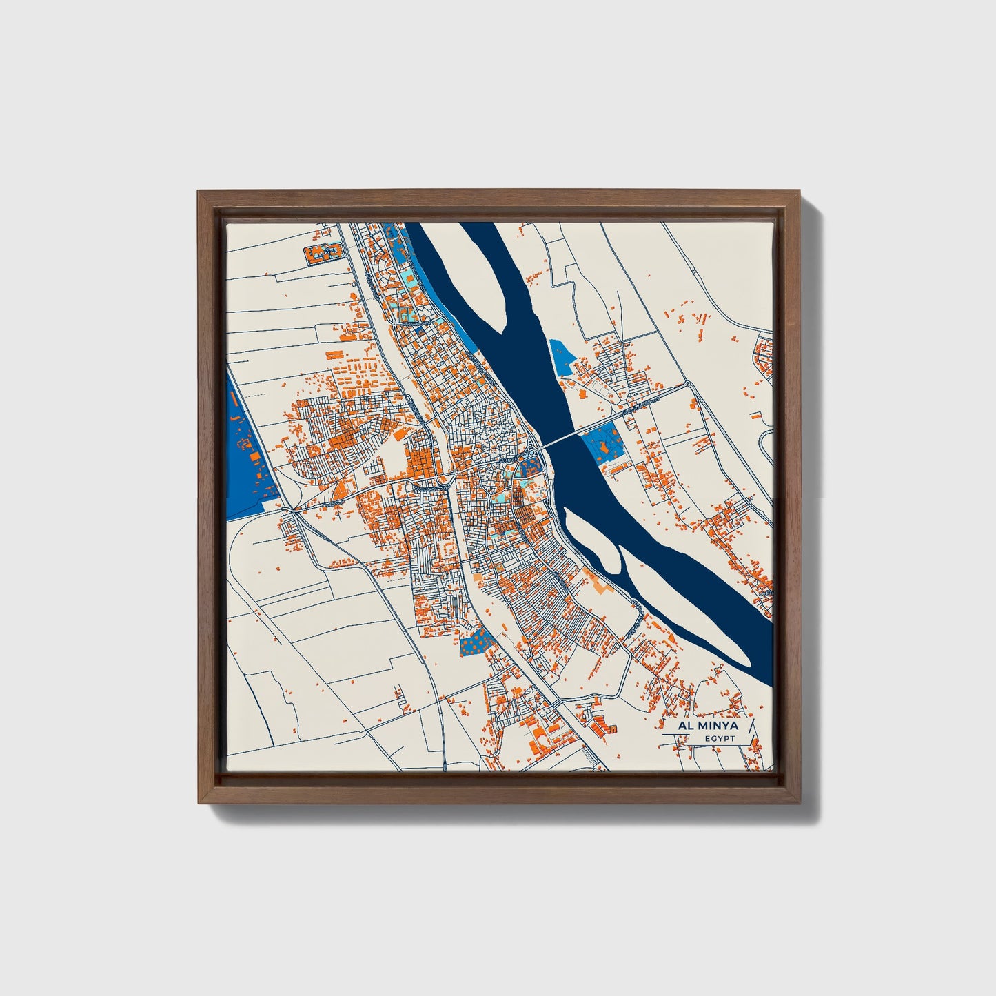 Al Minya Egypt Colorful City Map Canvas Print • Dark Wooden Framed