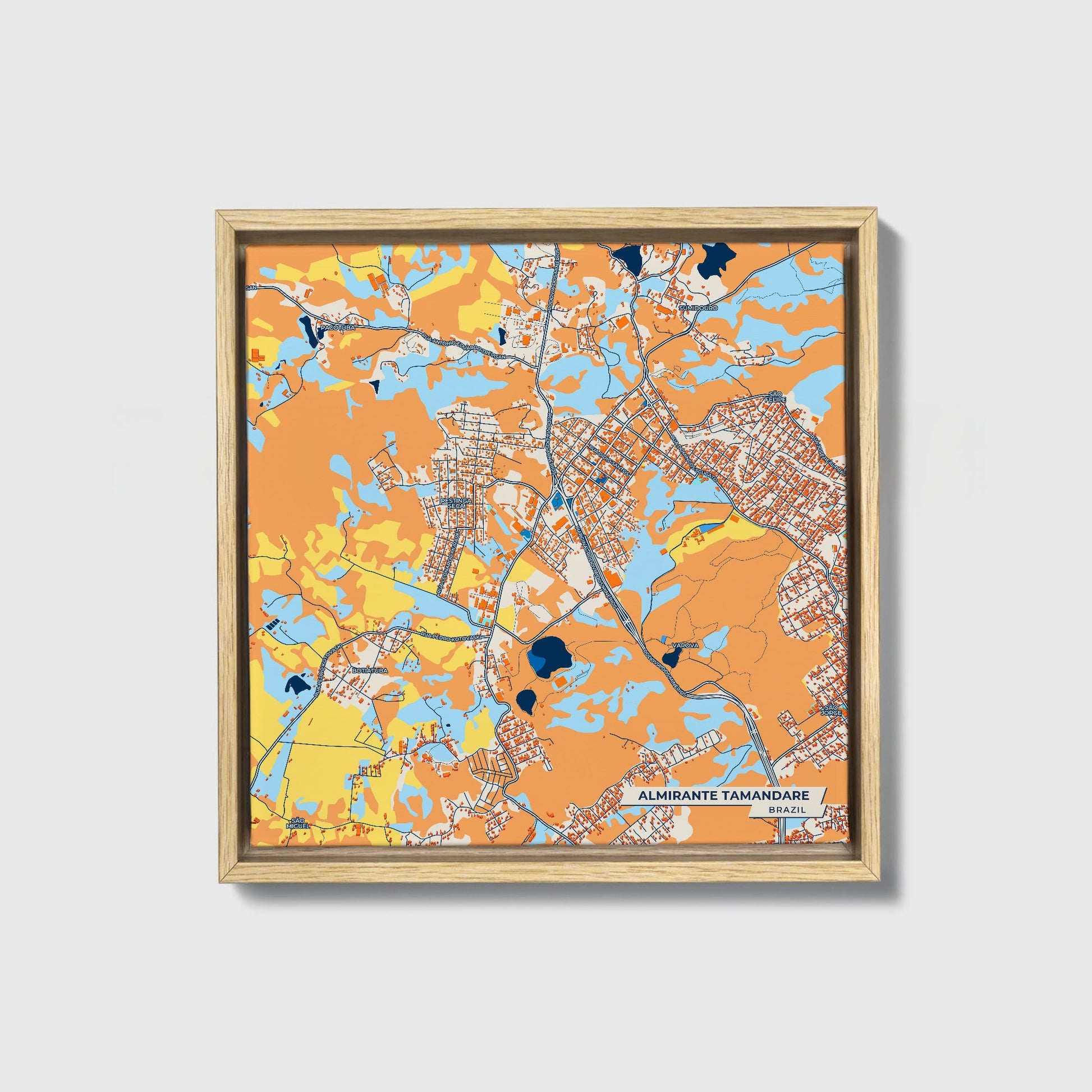 Almirante Tamandare Brazil Colorful City Map Canvas Print • Natural Wooden Framed