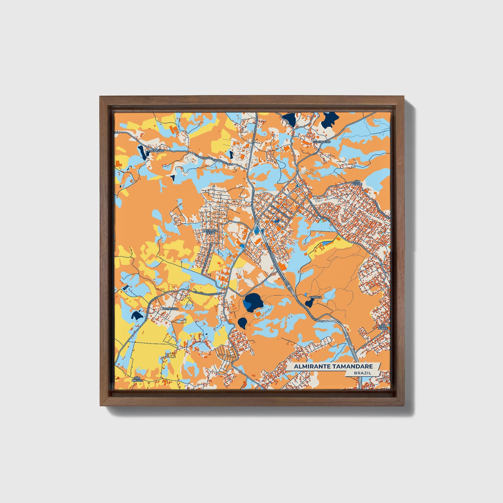 Almirante Tamandare Brazil Colorful City Map Canvas Print • Dark Wooden Framed