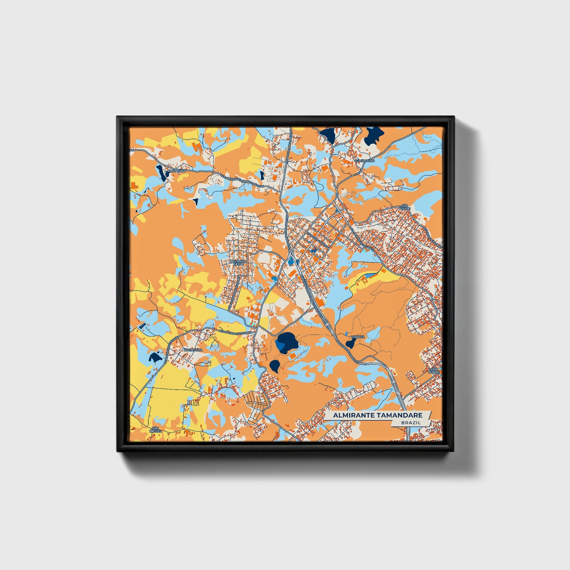Almirante Tamandare Brazil Colorful City Map Canvas Print • Black Framed