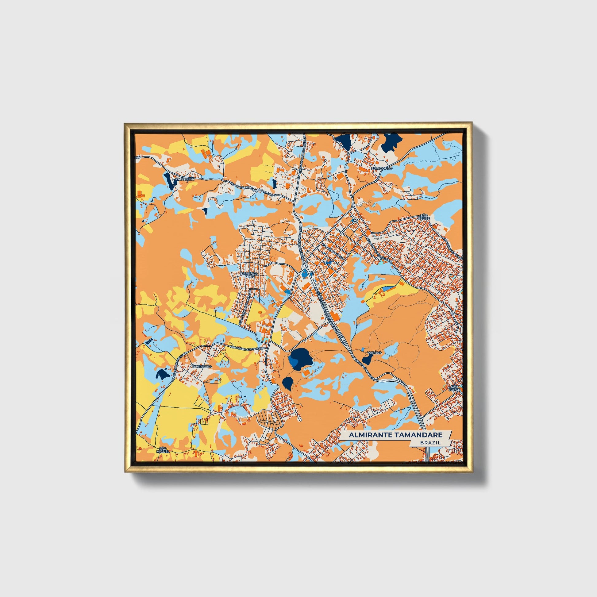 Almirante Tamandare Brazil Colorful City Map Canvas Print • Gold Framed