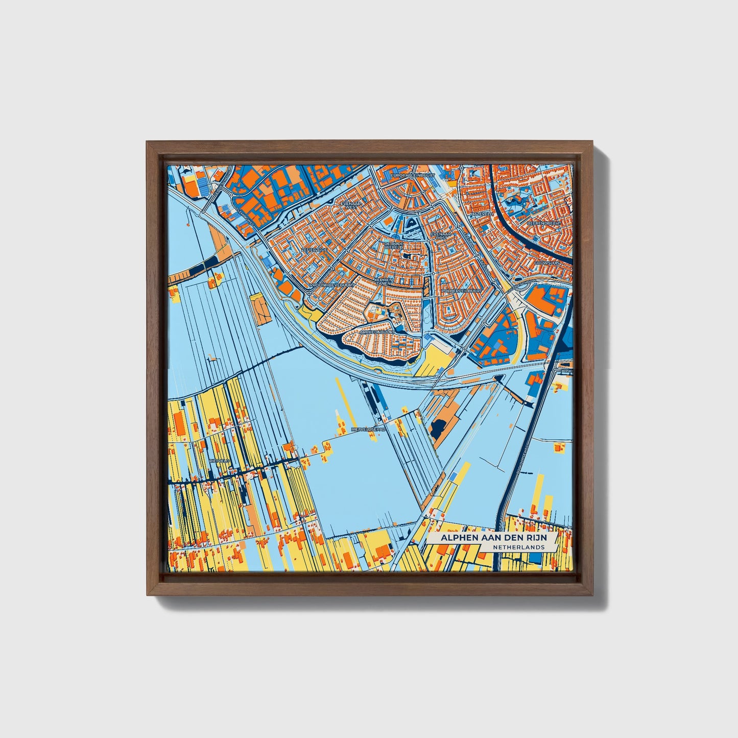 Alphenaandenrijn Netherlands Colorful City Map Canvas Print • Dark Wooden Framed