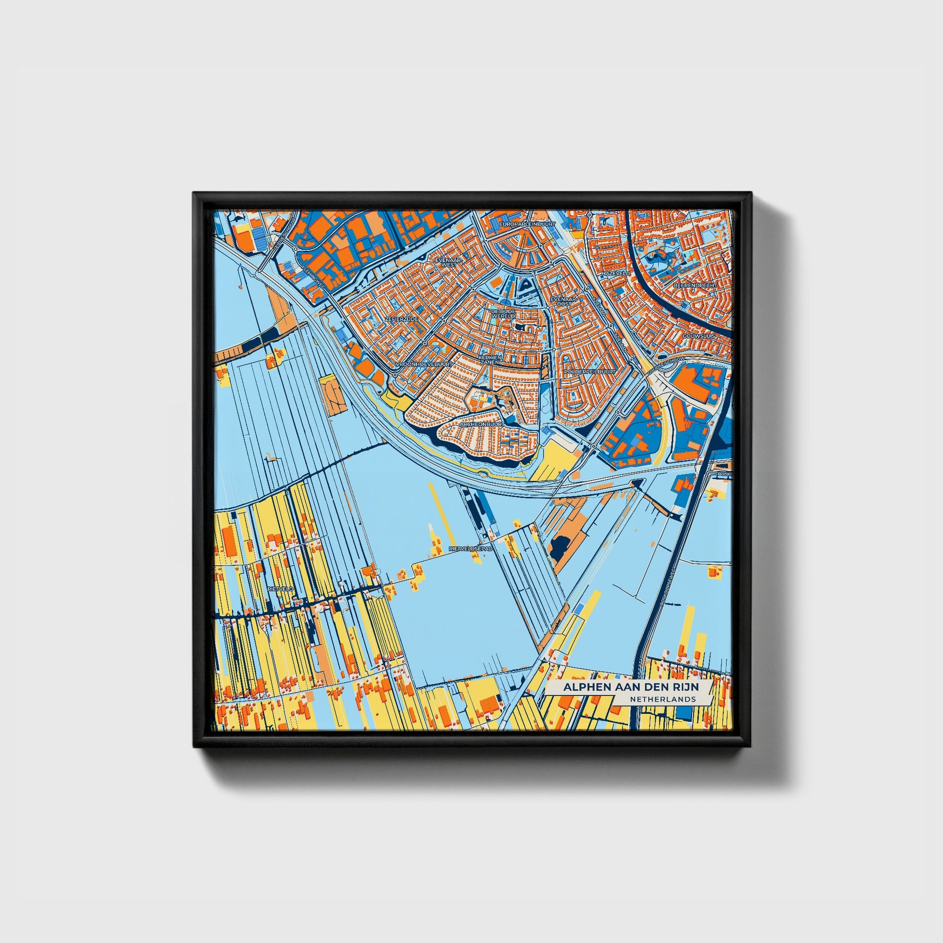 Alphenaandenrijn Netherlands Colorful City Map Canvas Print • Black Framed